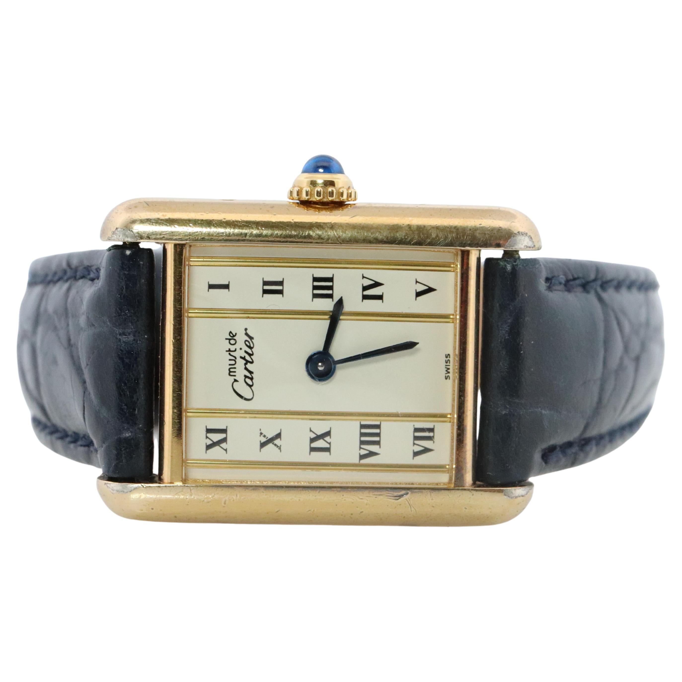 Reloj Vintage Must de Cartier Tank Pillar 5057001 Dial Vermeil ARGENT Small Tank en venta