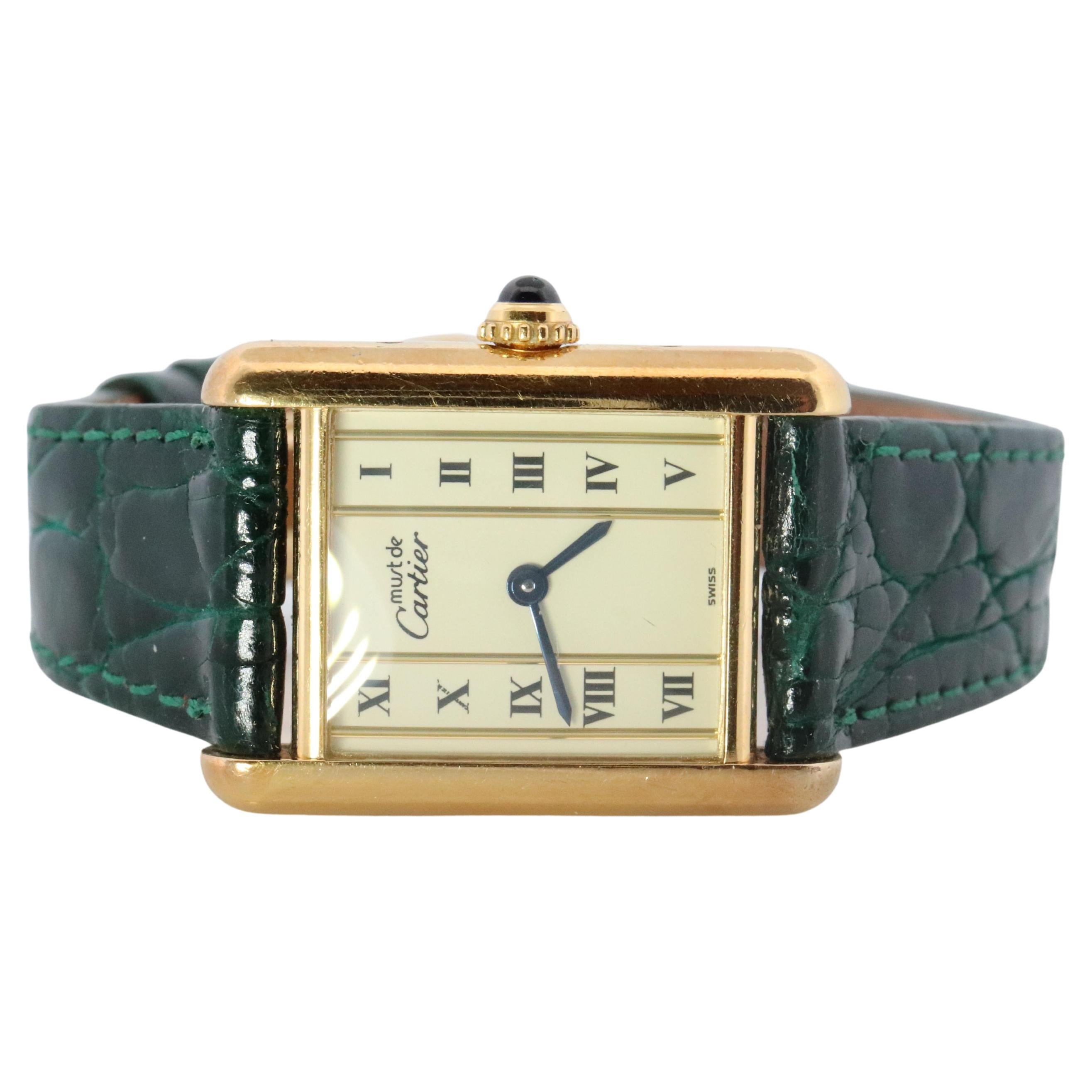 Reloj Vintage Must de Cartier Tank Pillar 5057001 Dial Vermeil ARGENT Small Tank