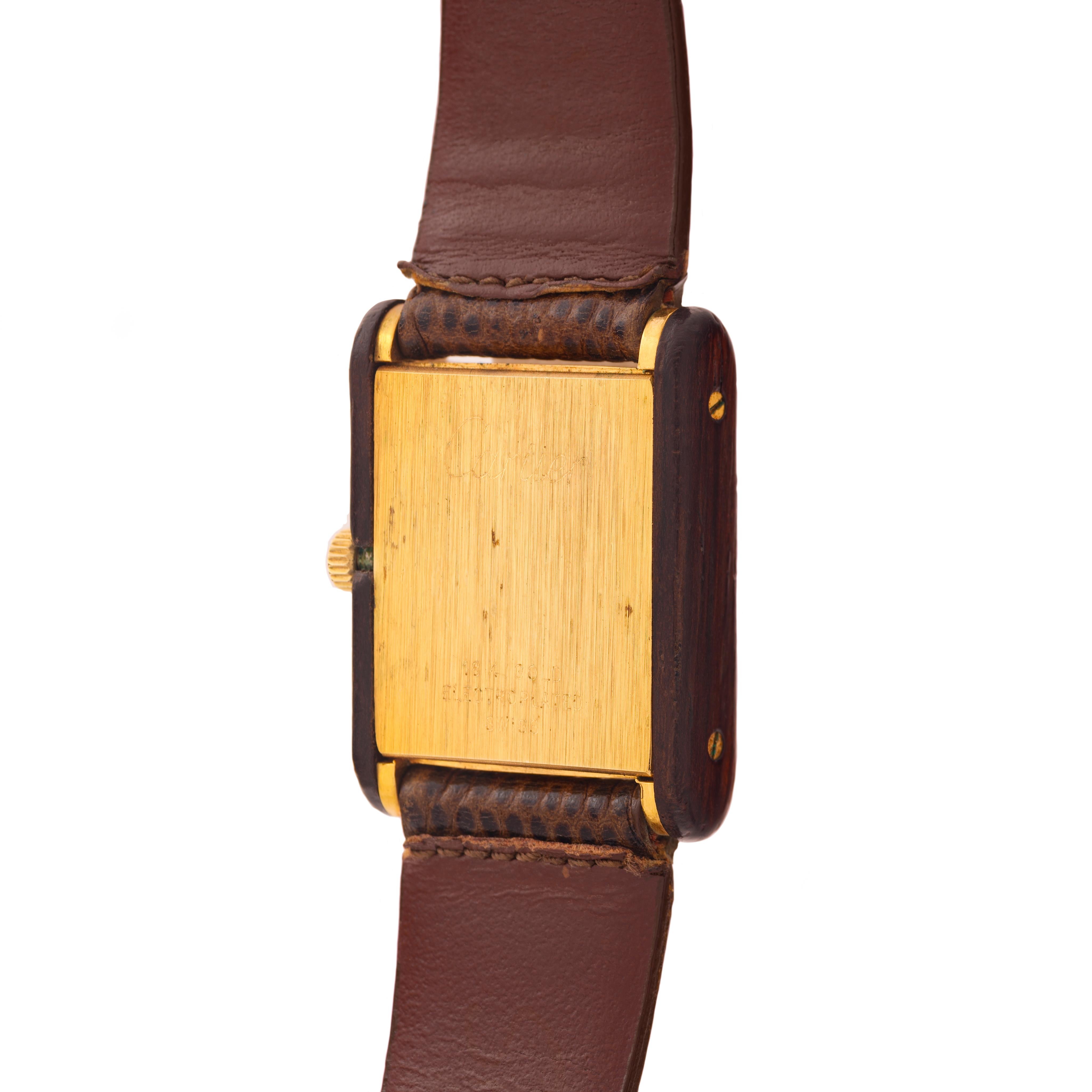 Vintage Must de Cartier Tank Rare Wood Dial Manual Wind 1