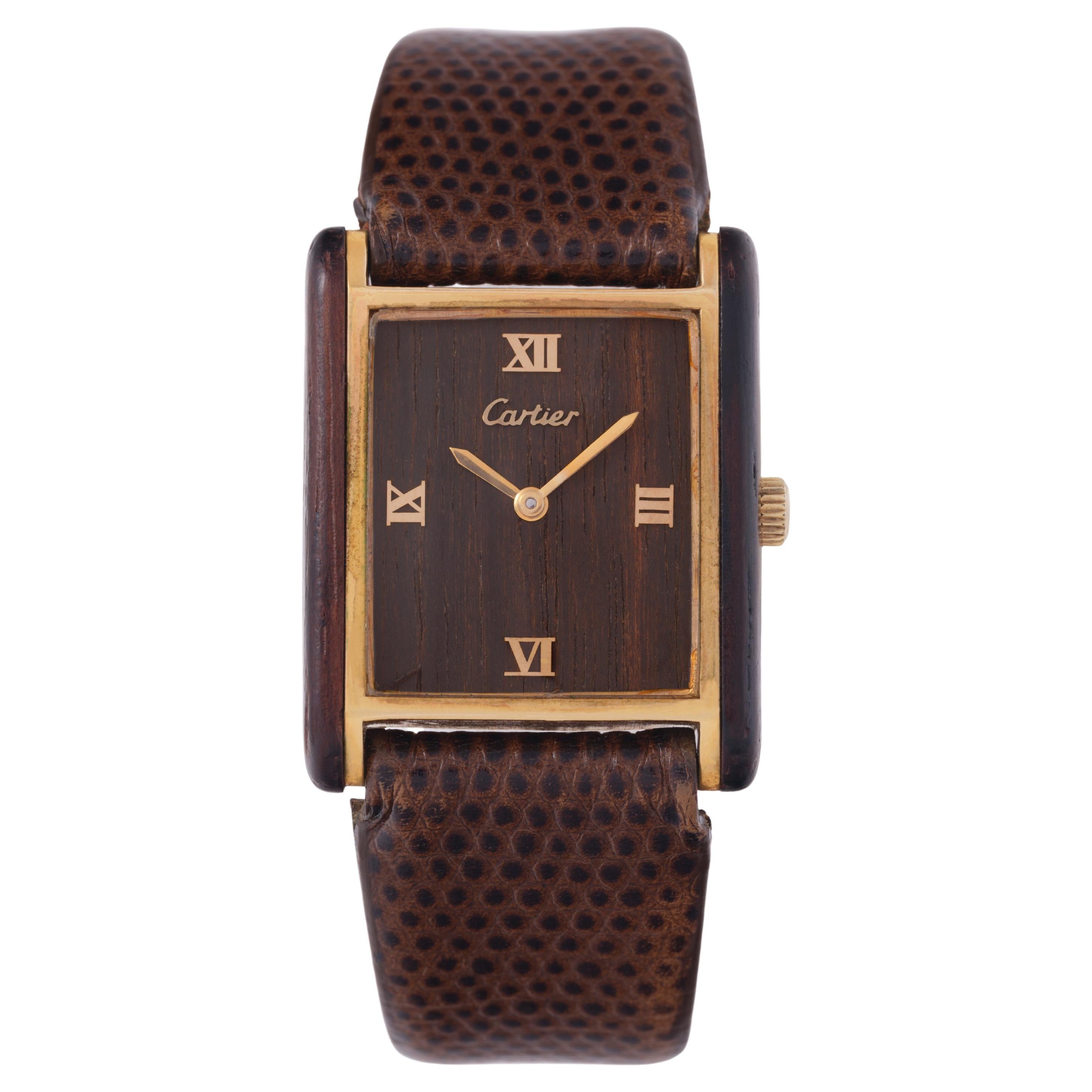 Vintage Must de Cartier Tank Rare Wood Dial Manual Wind
