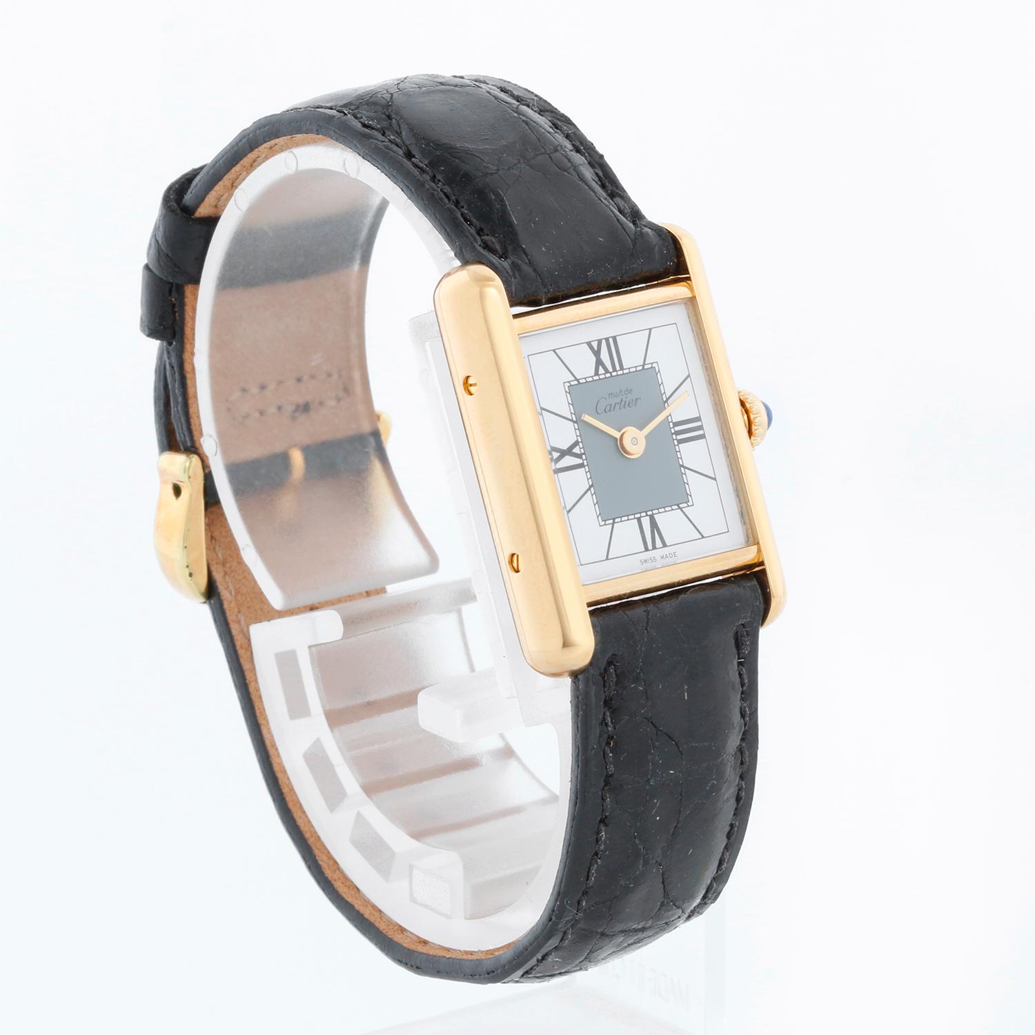 Vintage Must de Cartier Tank Vermeil Plaque Quartz Watch In Excellent Condition For Sale In Dallas, TX