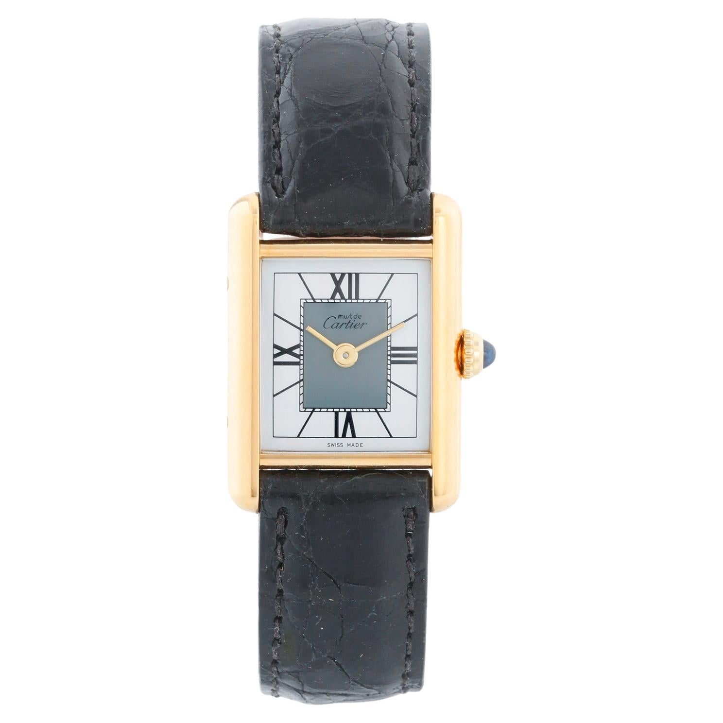 Vintage Must de Cartier Tank Vermeil Plaque Quartz Watch For Sale
