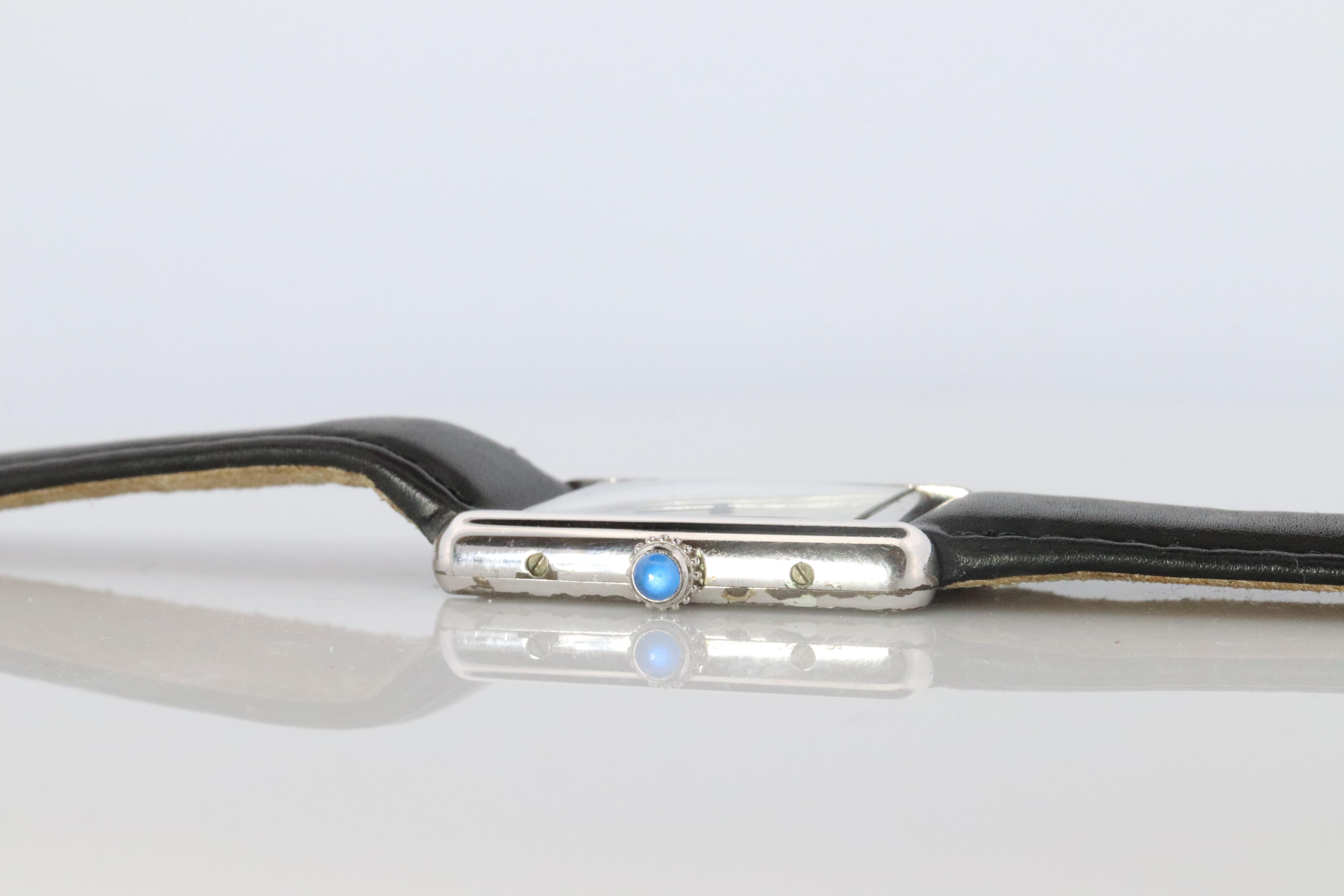 De las mujeres Reloj Must de Cartier Vintage. 925 Sterling 690006 Blanco Esfera Azul Tanque en venta