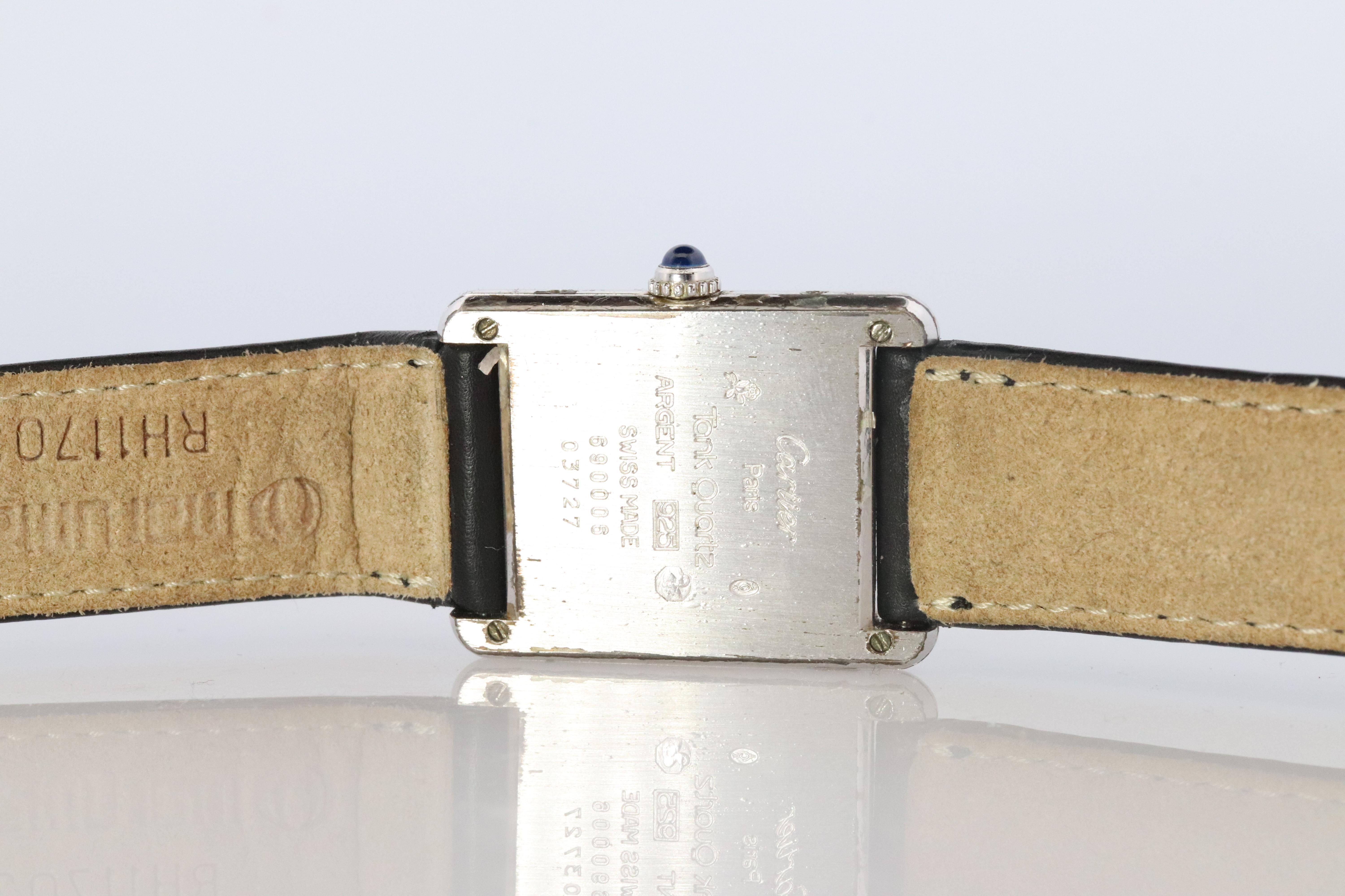 Reloj Must de Cartier Vintage. 925 Sterling 690006 Blanco Esfera Azul Tanque en venta 1