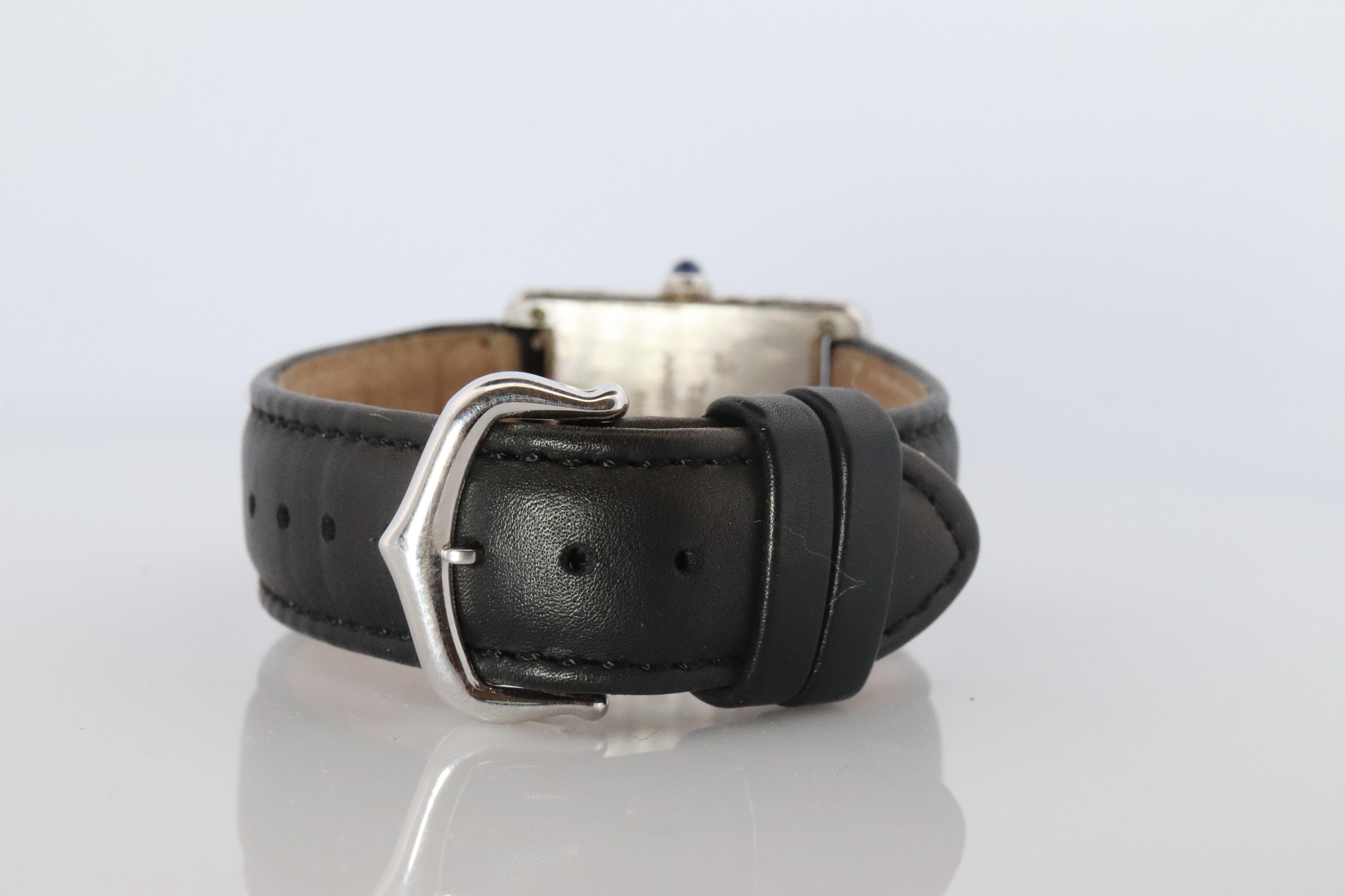 Reloj Must de Cartier Vintage. 925 Sterling 690006 Blanco Esfera Azul Tanque en venta 3
