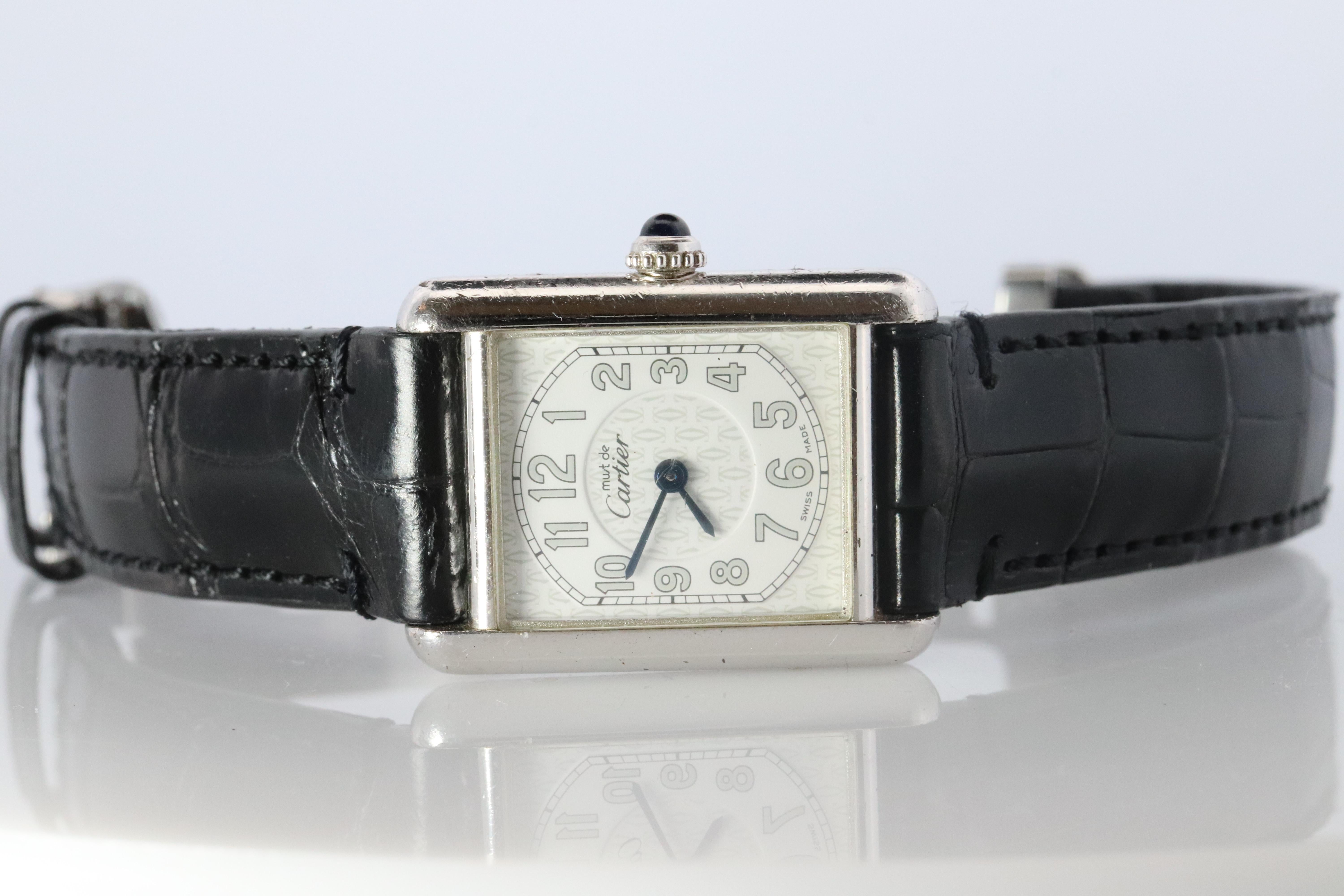 Vintage Must de Cartier Tankuhr. 925 Vermeil ARGENT 2416 Arabisches Zifferblatt Tank (Cabochon) im Angebot