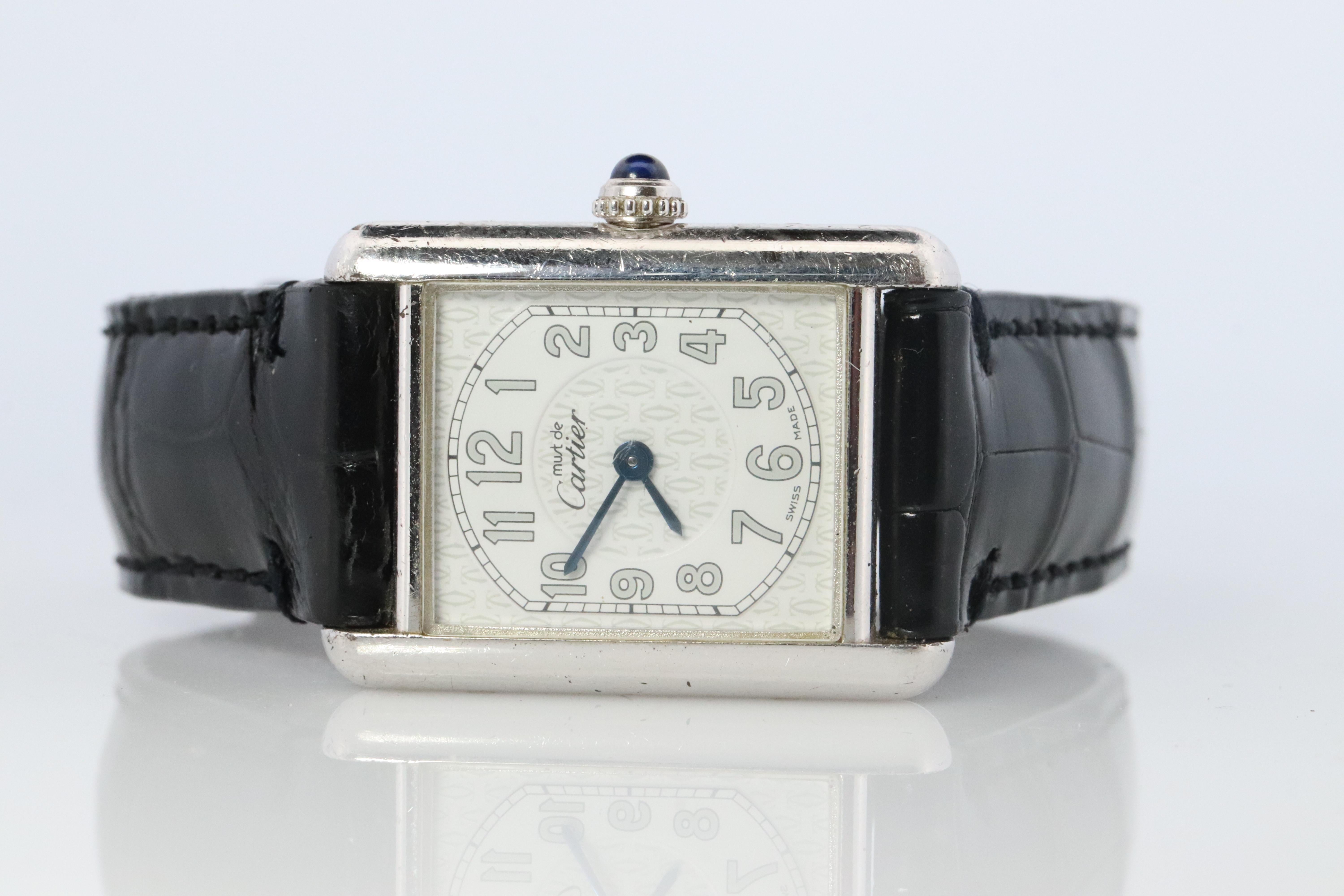 Vintage Must de Cartier Tankuhr. 925 Vermeil ARGENT 2416 Arabisches Zifferblatt Tank im Angebot 2