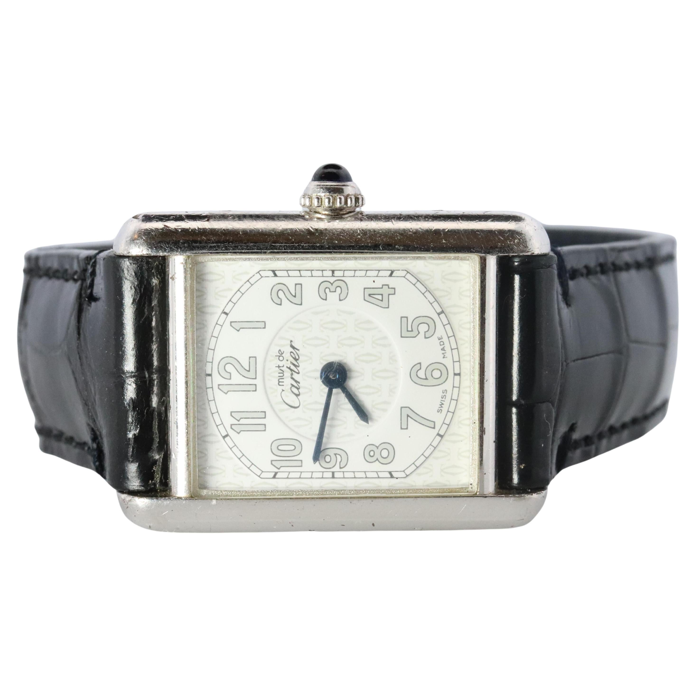 Vintage Must de Cartier Tankuhr. 925 Vermeil ARGENT 2416 Arabisches Zifferblatt Tank im Angebot