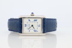 Vintage Must de Cartier Tank Watch. 925 Vermeil ARGENT 2416 Blue Dial Tank