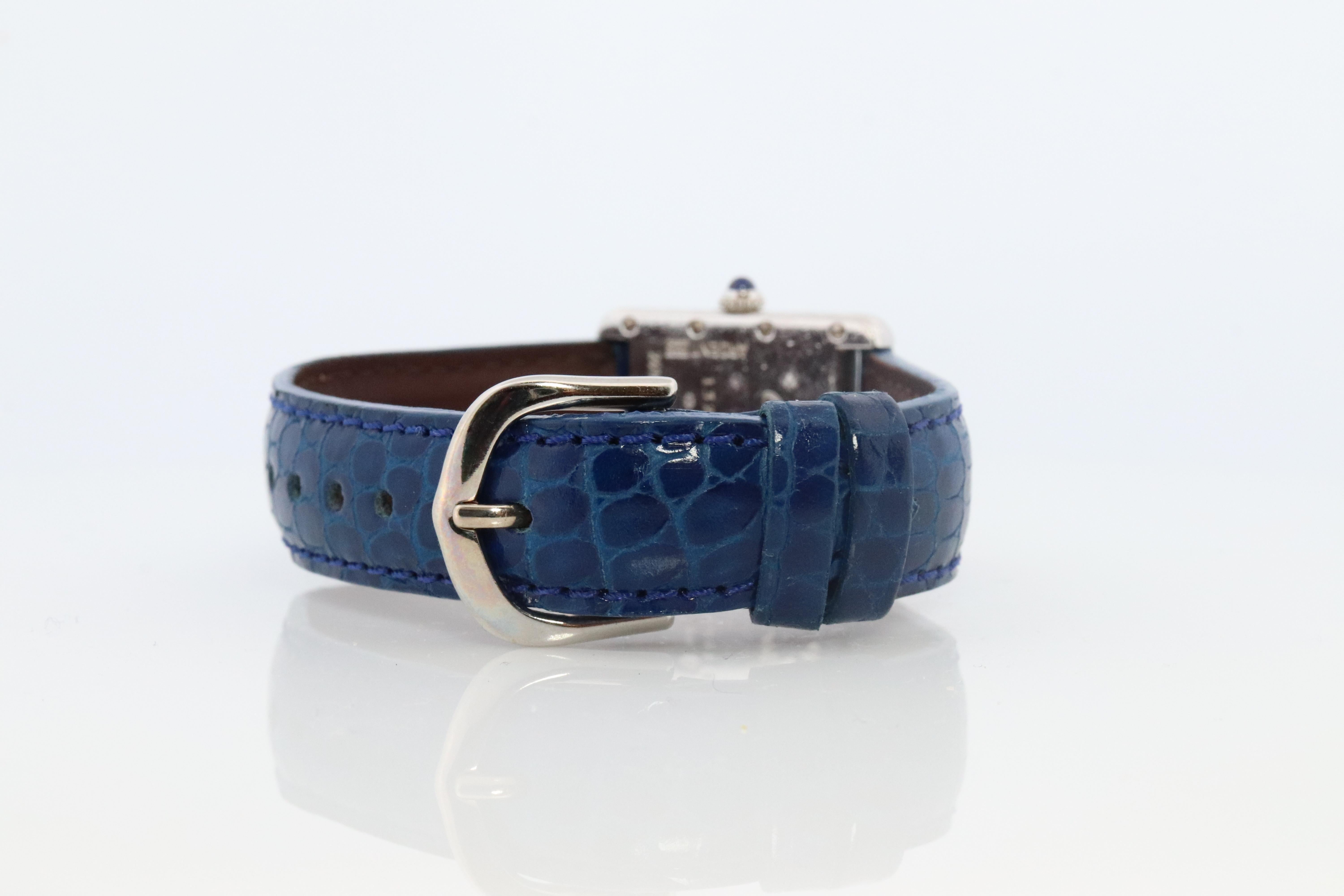 Vintage Must de Cartier Tank Watch. 925 Vermeil ARGENT 2416 Blue Dial Tank For Sale 2