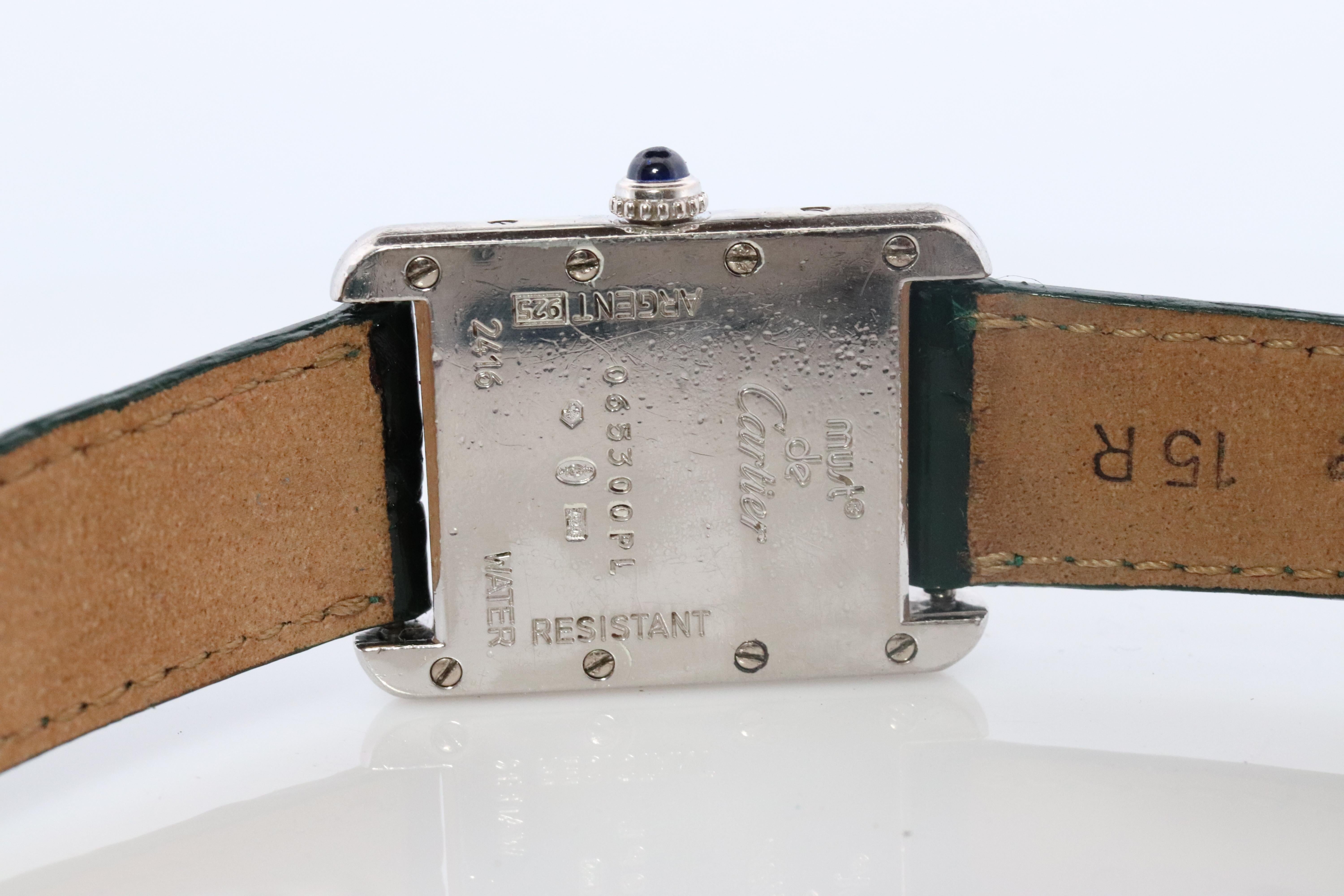 Montre Tank Vintage Must de Cartier. 925 Vermeil ARGENT 2416 Silver Dial Tank en vente 4