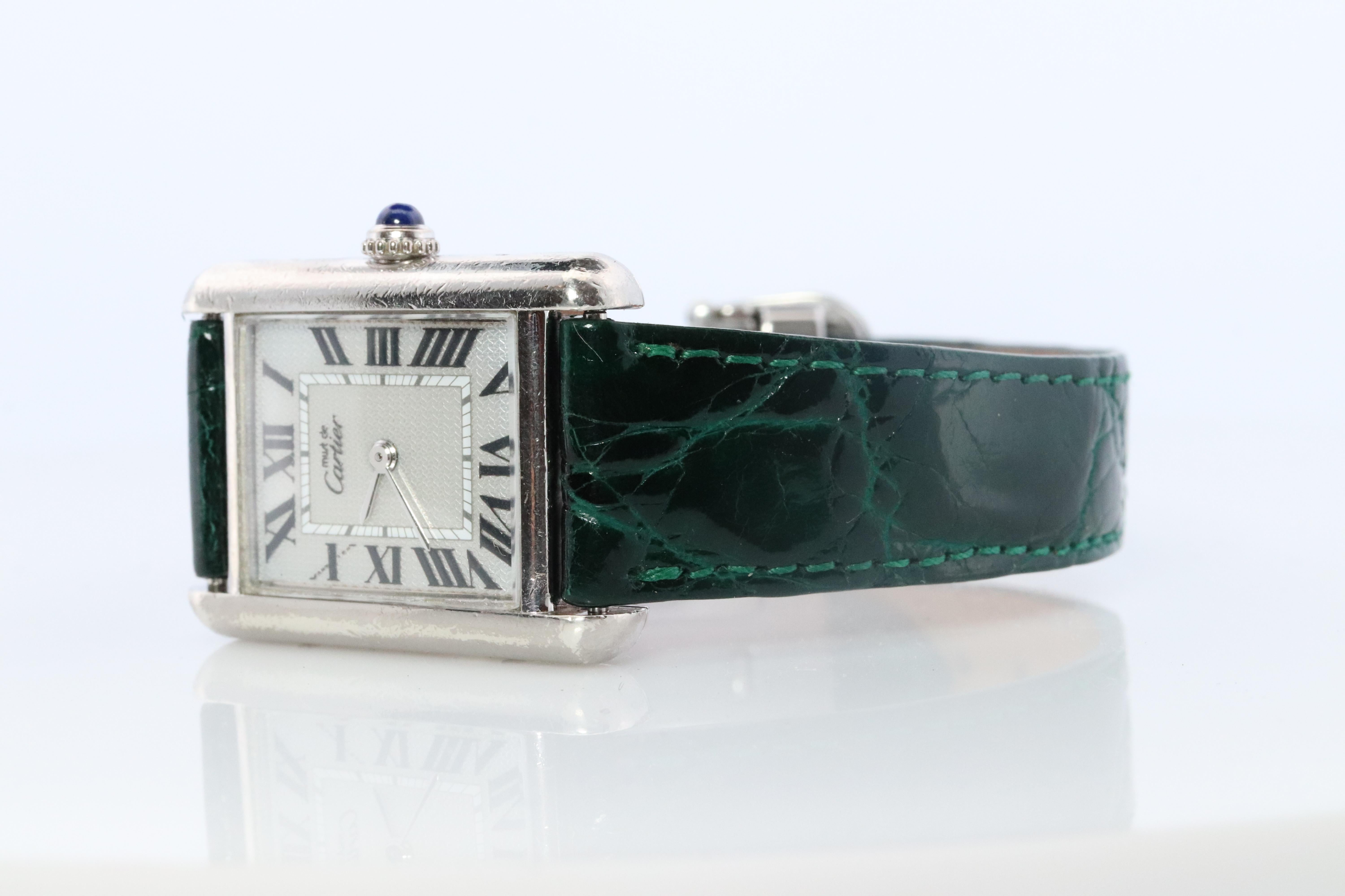 Montre Tank Vintage Must de Cartier. 925 Vermeil ARGENT 2416 Silver Dial Tank Bon état - En vente à Port Charlotte, FL