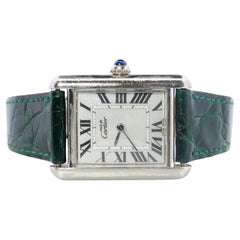 Reloj Must de Cartier Vintage. 925 Vermeil ARGENT 2416 Esfera plateada Tank