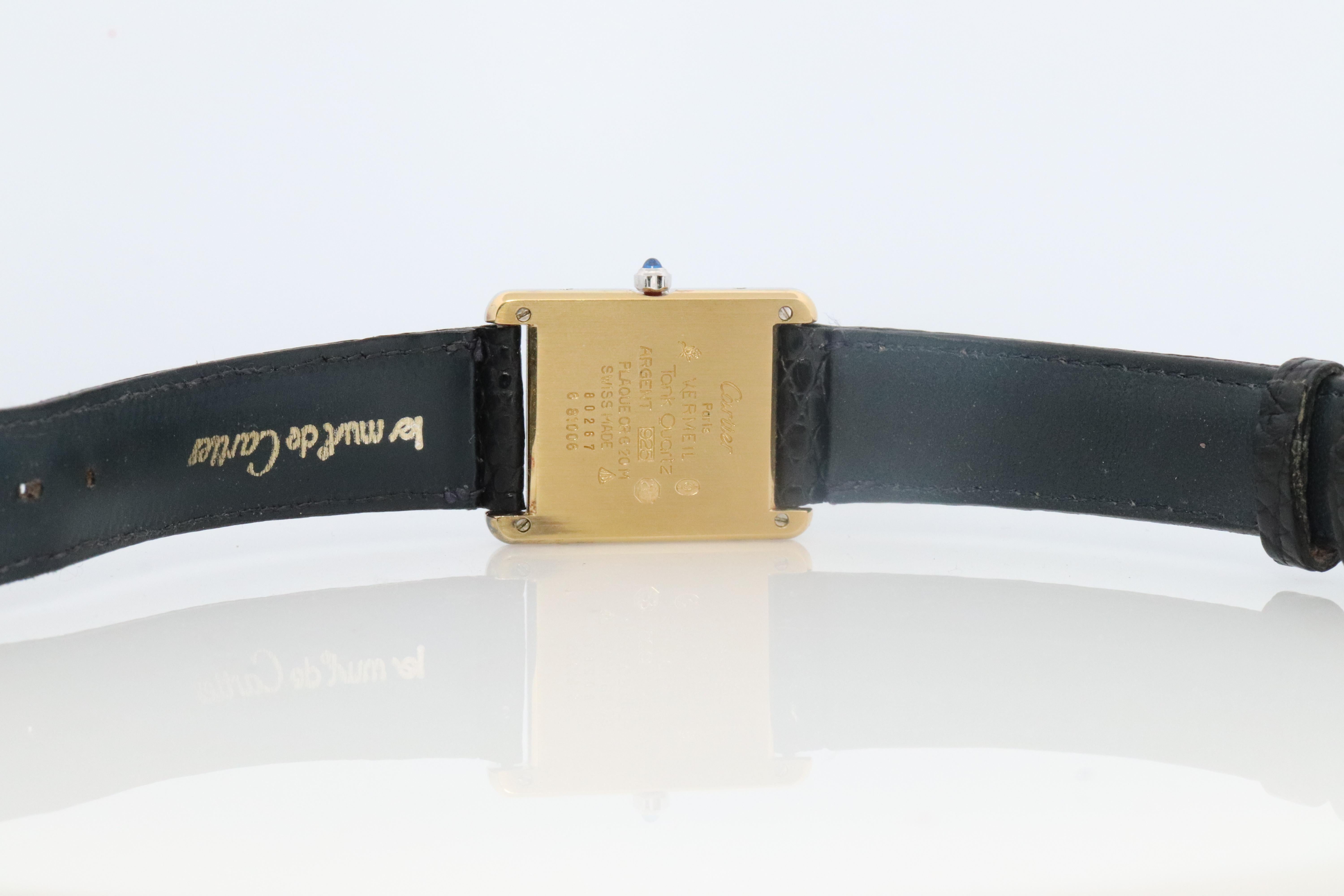 Women's Vintage Must de Cartier Tank Watch. 925 Vermeil ARGENT White Blue Dial Tank
