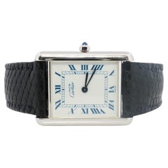 Orologio Must de Cartier Tank d'epoca. 925 Vermeil ARGENT Bianco Quadrante Blu Serbatoio