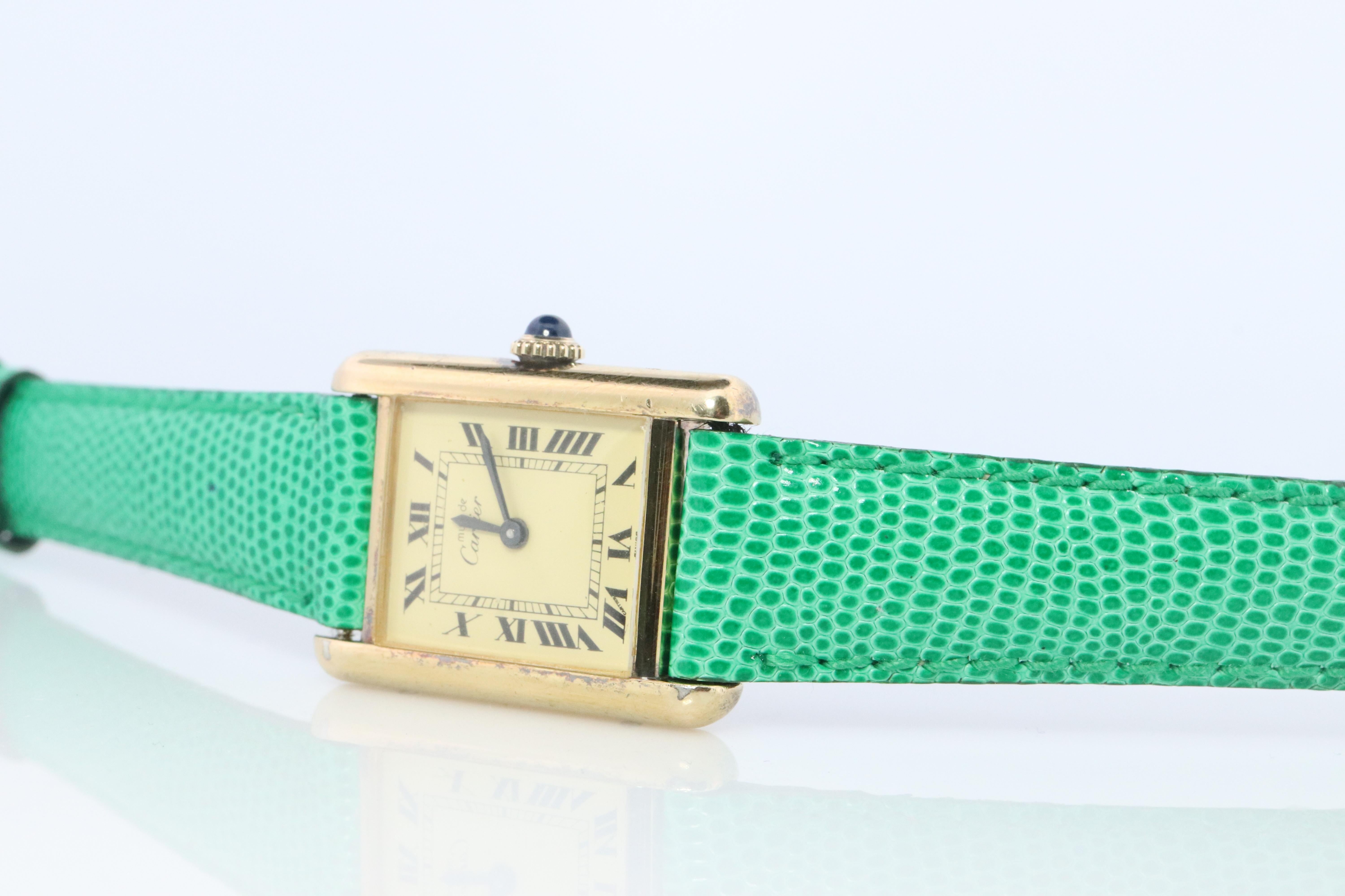 Cabochon Must de Cartier Tank Manual Watch. Vermeil ARGENT 925 Windup Tank