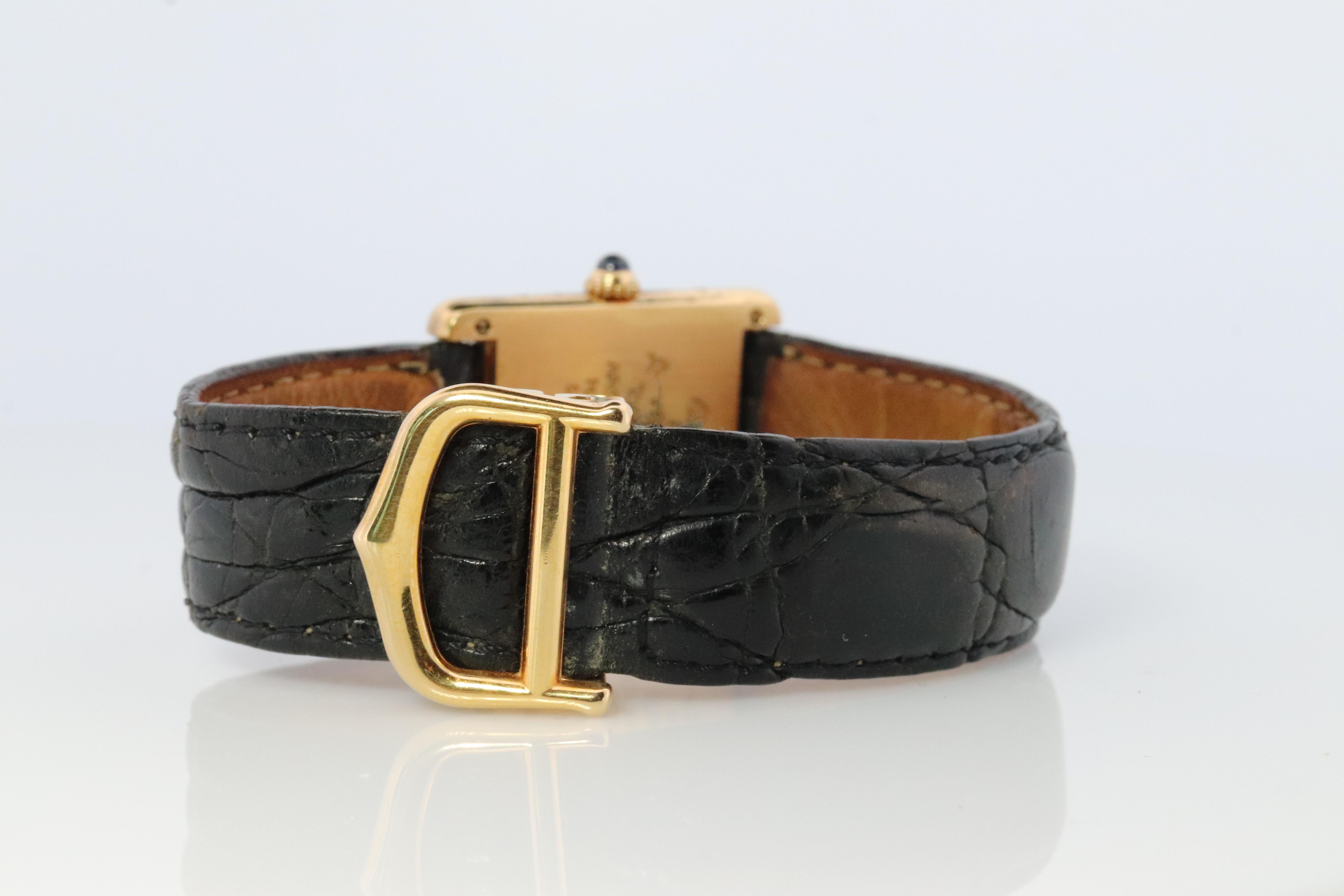 Modern Vintage Must de Cartier Trinity Tank Watch. 925 Vermeil ARGENT Black Tank.