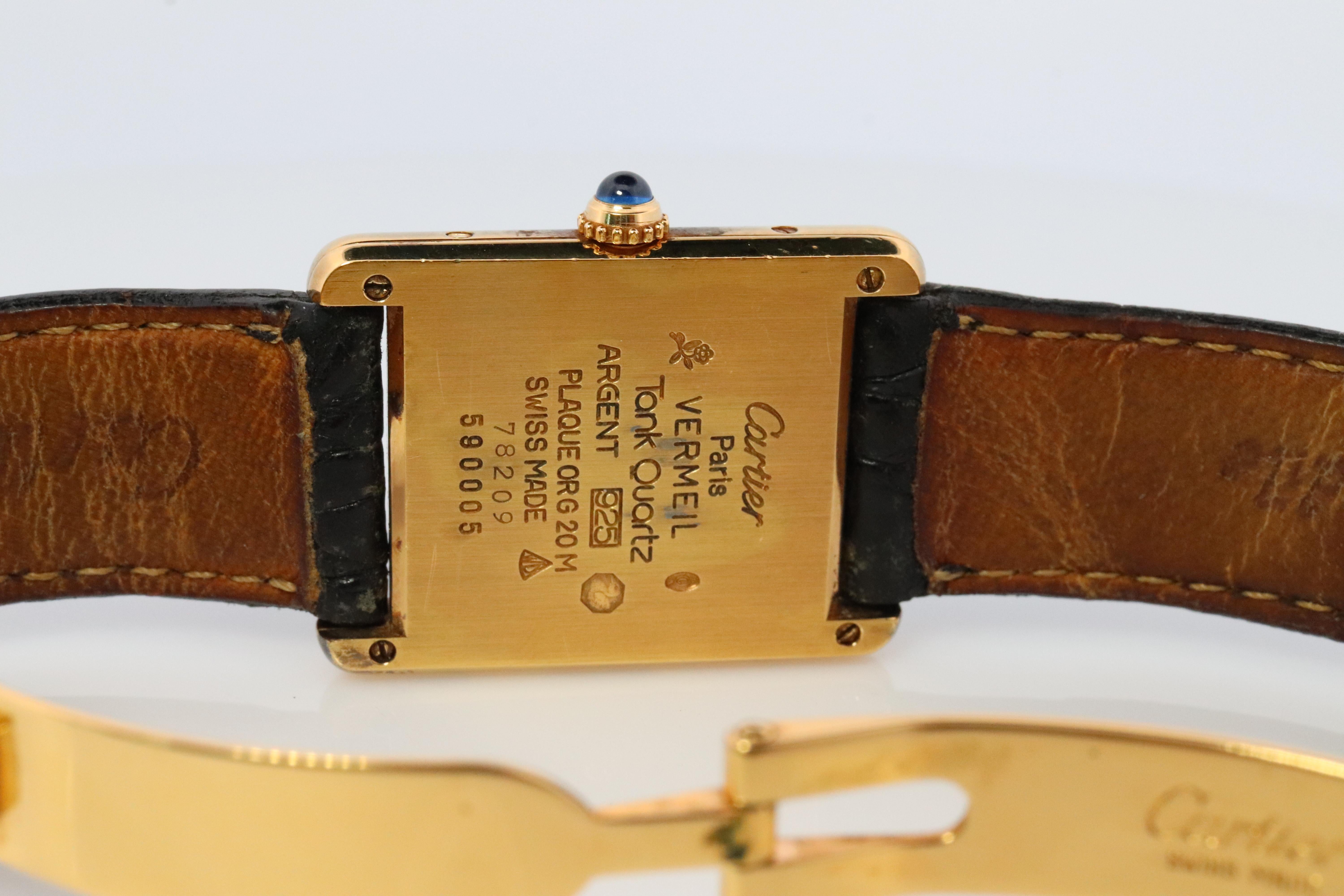 Cabochon Vintage Must de Cartier Trinity Tank Watch. 925 Vermeil ARGENT Black Tank.