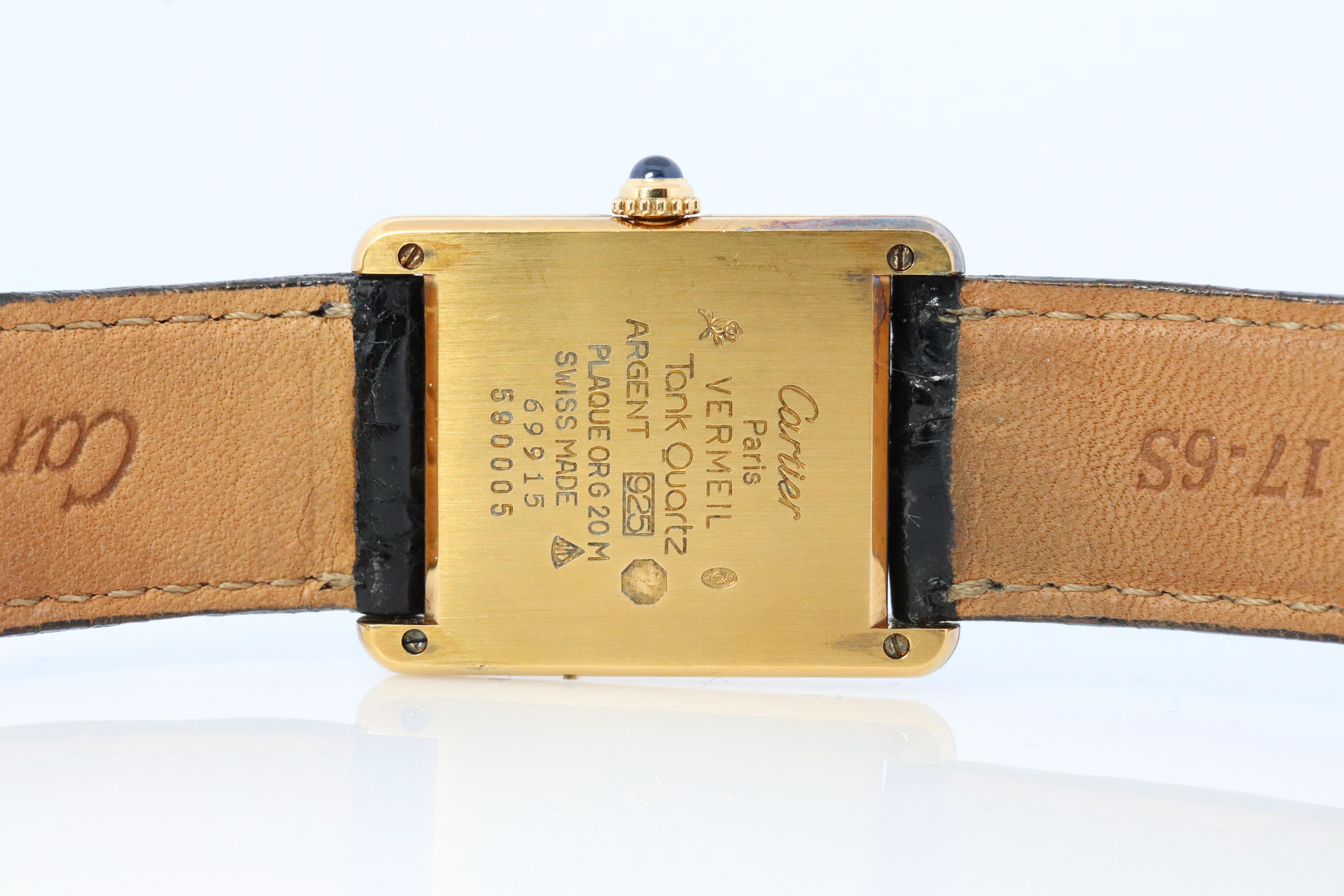 Vintage Must de Cartier Trinity Tank-Uhr im Vintage-Stil. 925 Vermeil ARGENT Grau-Weiß-Zifferblatt. im Zustand „Gut“ in Port Charlotte, FL