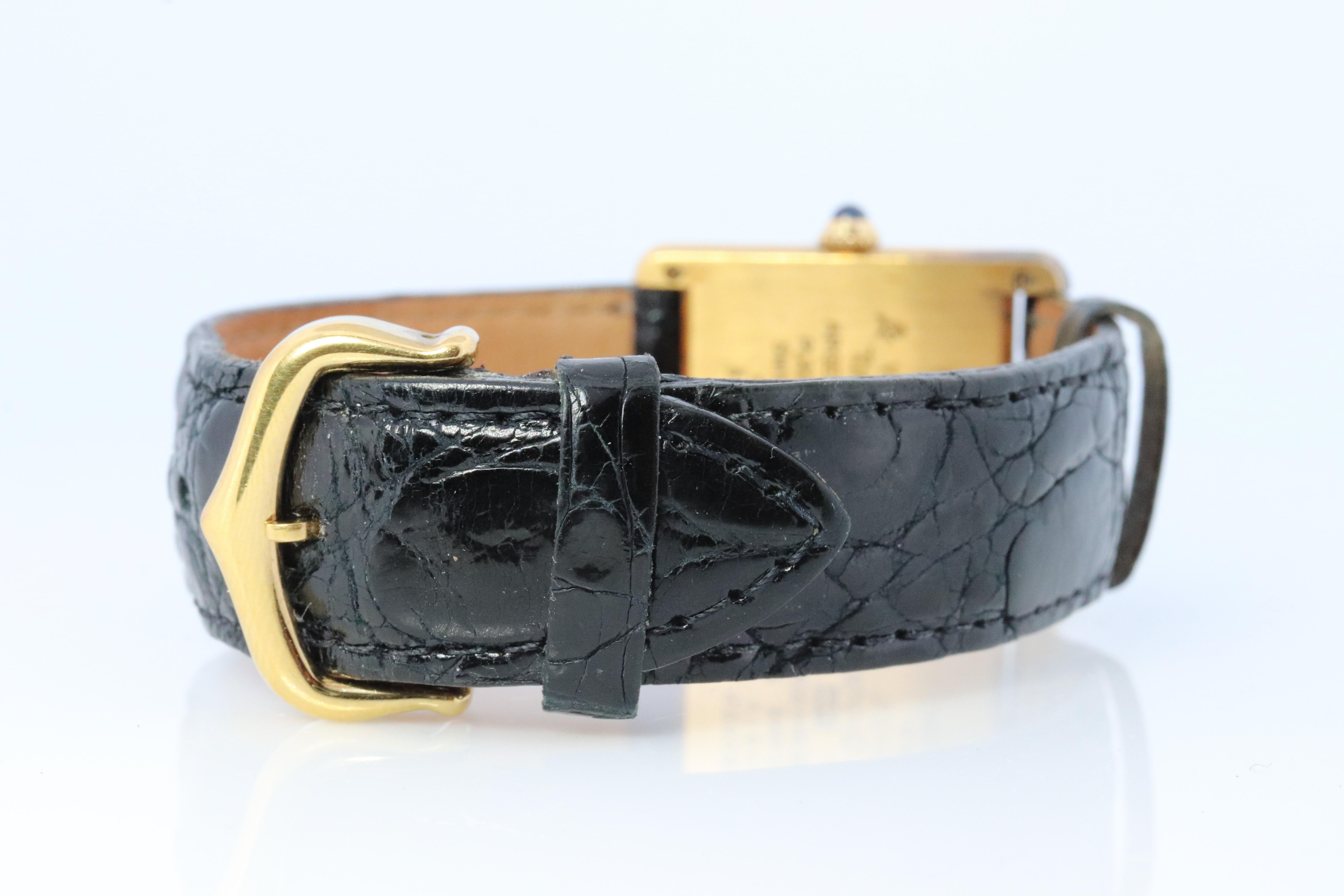 Vintage Must de Cartier Trinity Tank-Uhr im Vintage-Stil. 925 Vermeil ARGENT Grau-Weiß-Zifferblatt. Damen