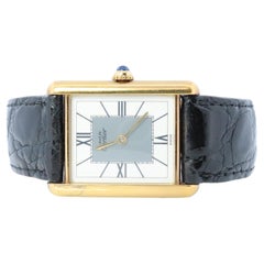 Vintage Must de Cartier Trinity Tank-Uhr im Vintage-Stil. 925 Vermeil ARGENT Grau-Weiß-Zifferblatt.