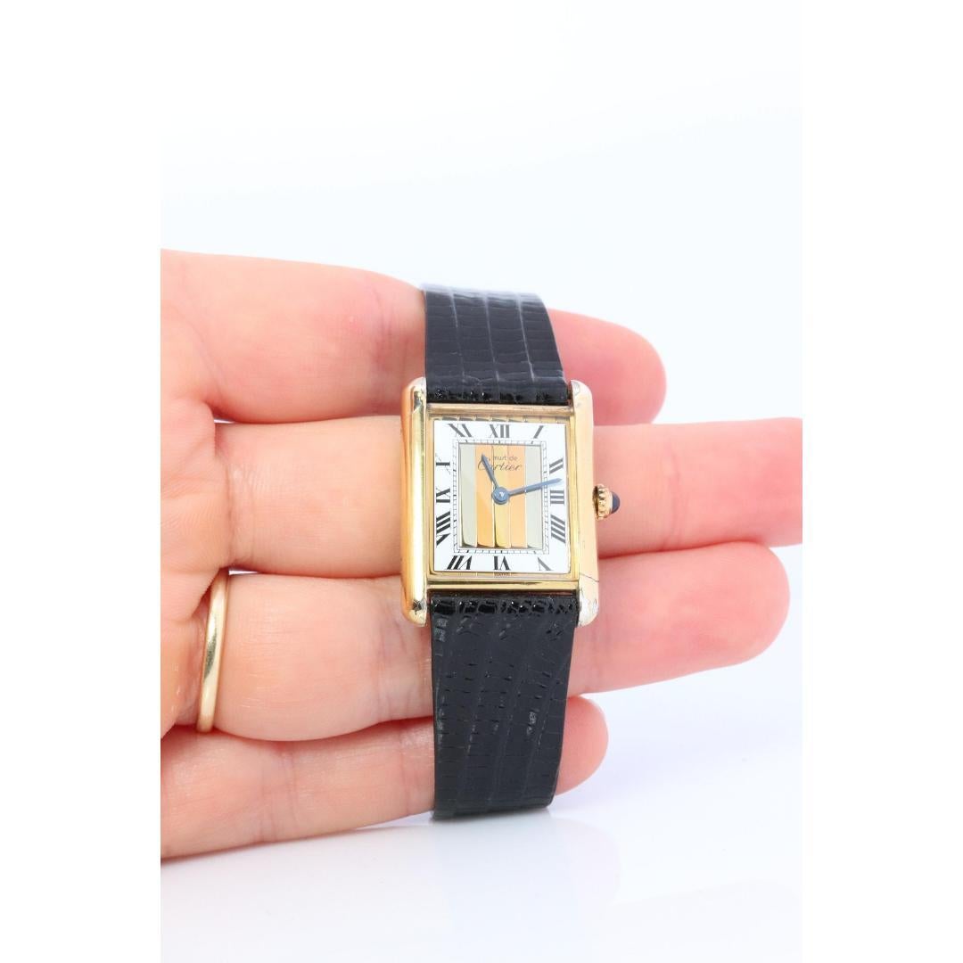 Vintage Must De Cartier Trinity Tank-Uhr im Vintage-Stil. 925 Vermeil Argent Tricolor Tank. im Angebot 6