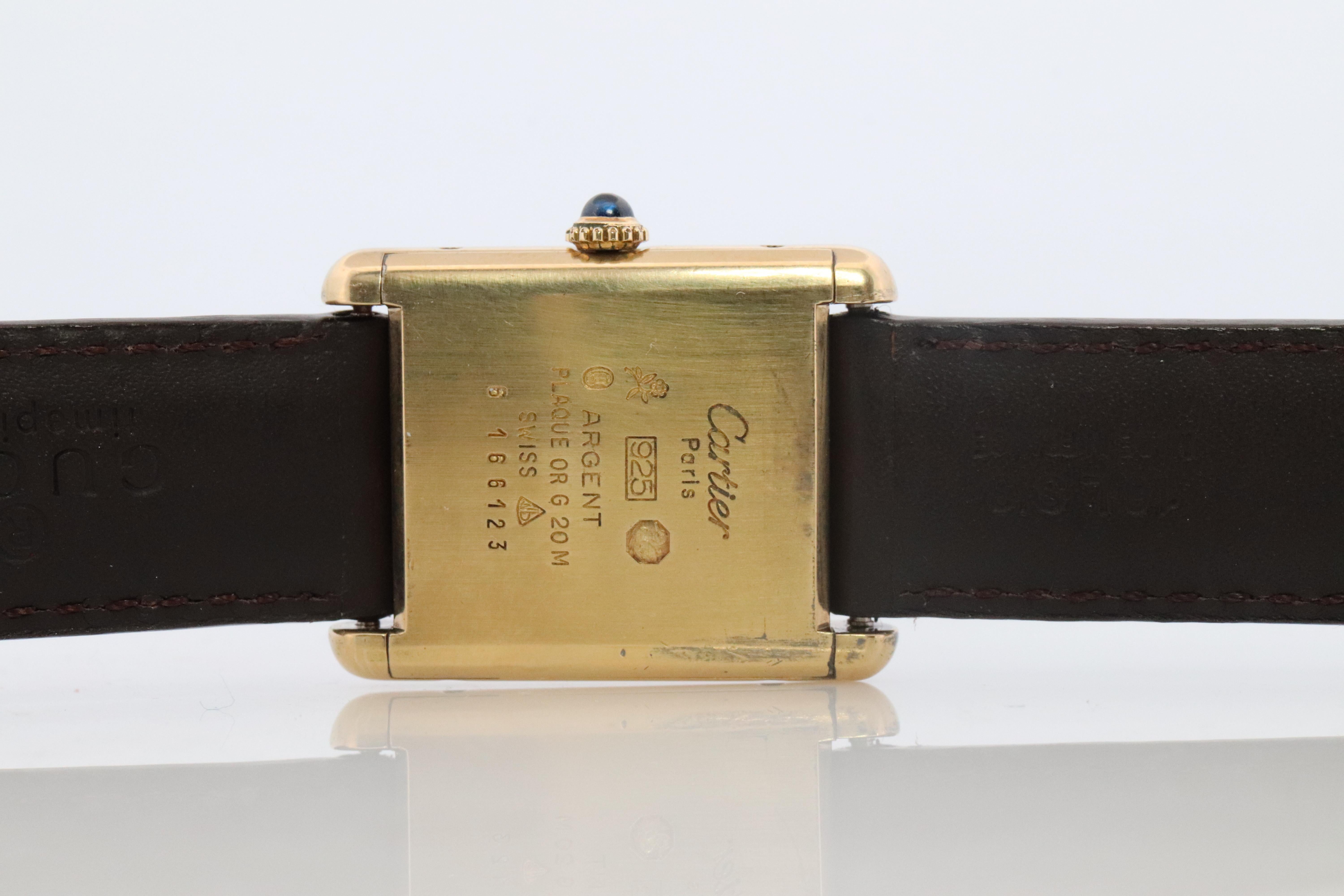 Vintage Must de Cartier Trinity Tank Watch. Large ARGENT Tricolor Windup Tank For Sale 2