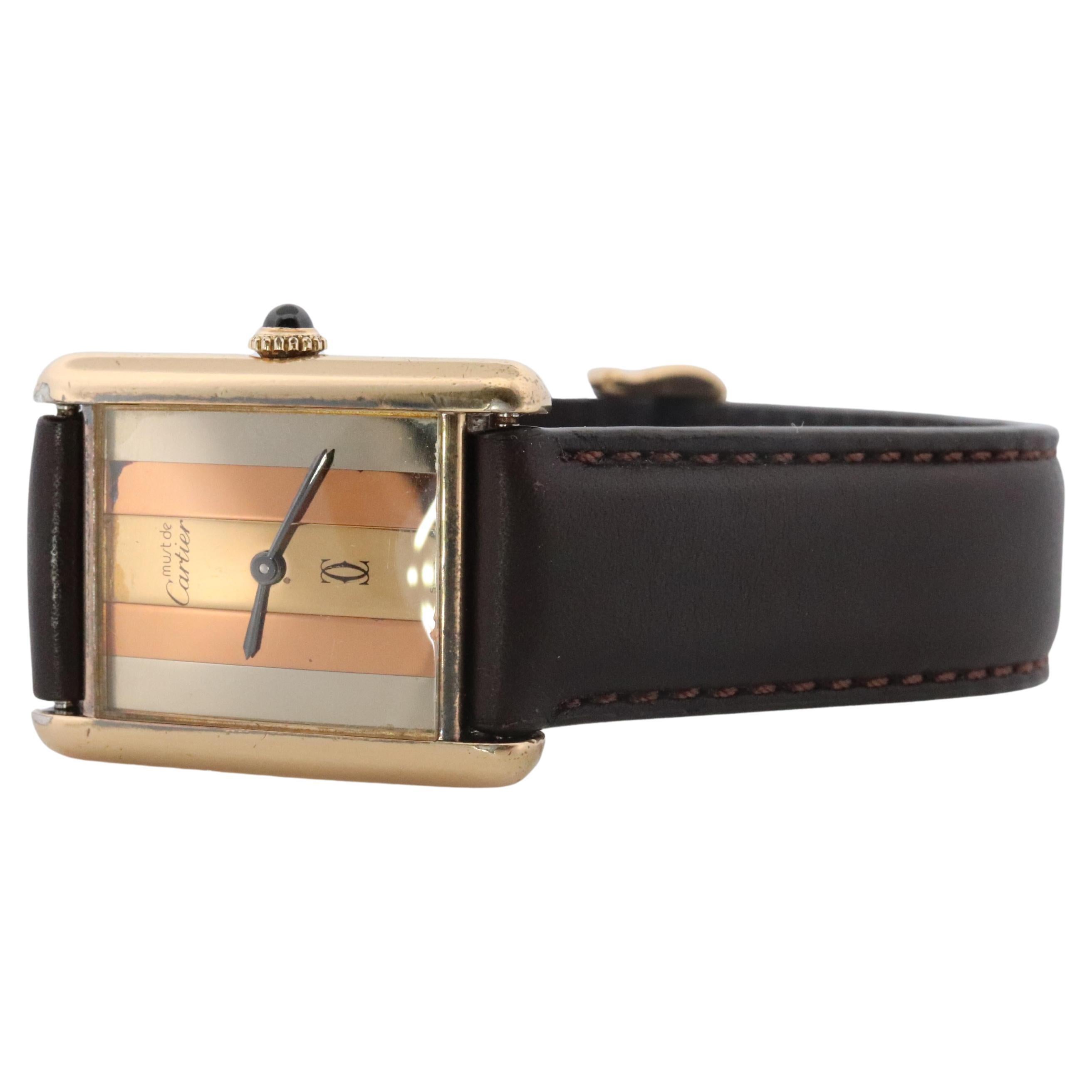 Vintage Must de Cartier Trinity Tank Watch. Large ARGENT Tricolor Windup Tank