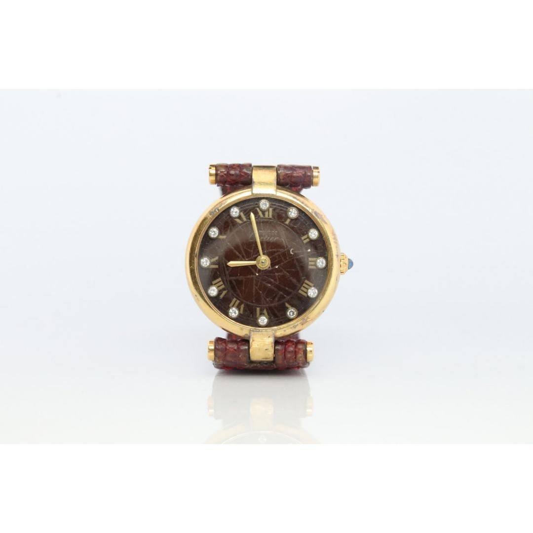 Must de Cartier Vendome DIAMOND Vintage Uhr. ARGENT Cartier 925 Vermeil-Quarz (Rundschliff)