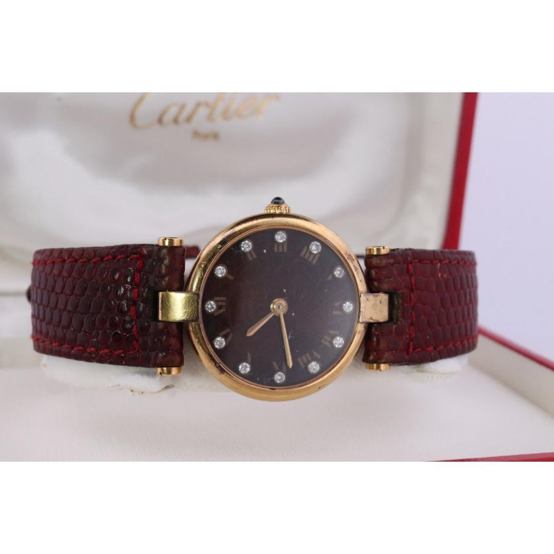 Must de Cartier Vendome DIAMOND Vintage Uhr. ARGENT Cartier 925 Vermeil-Quarz 2