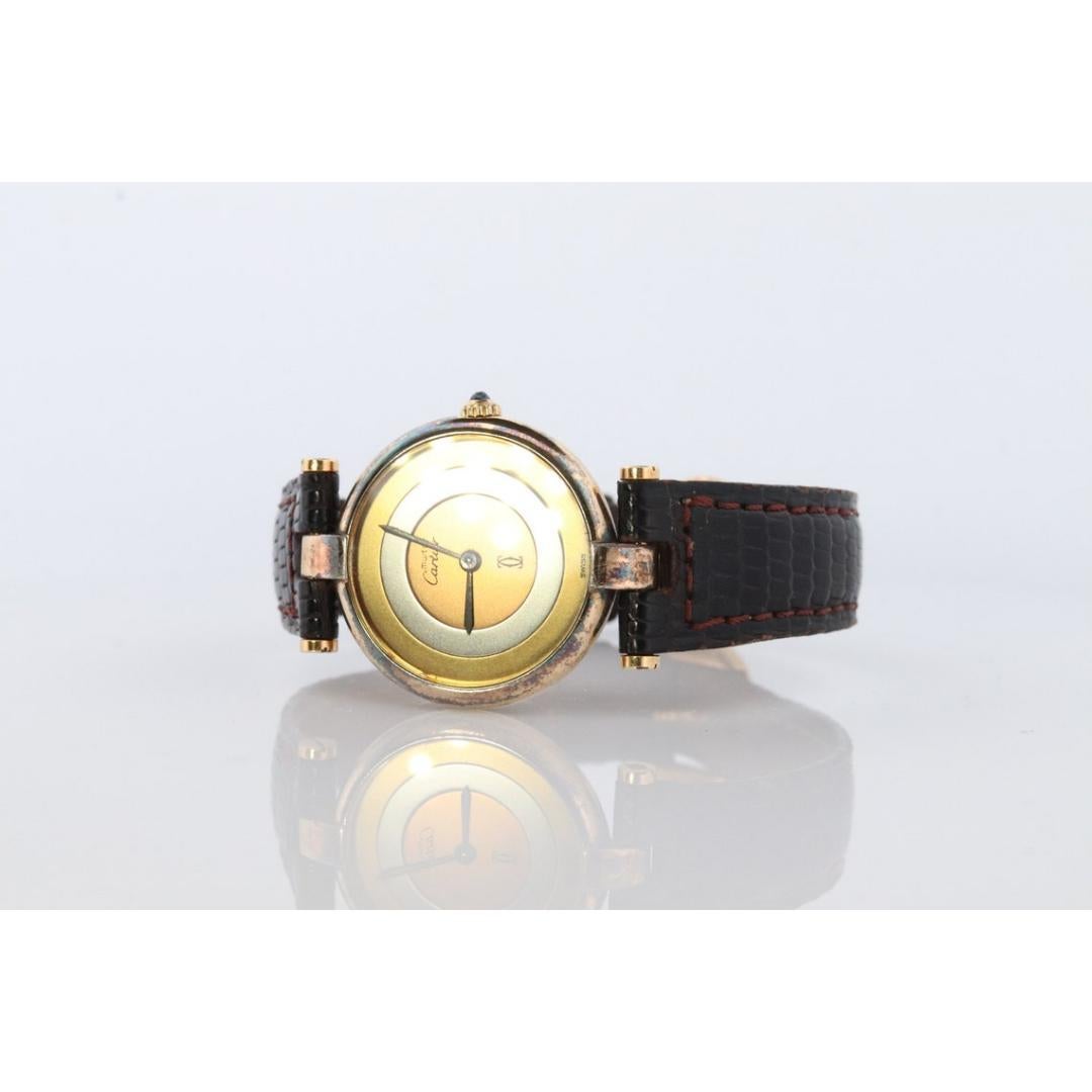 Must de Cartier Vendome Trinity-Uhr, Vintage. ARGENT Cartier 925 Vermeil-Quarz im Zustand „Gut“ in Port Charlotte, FL