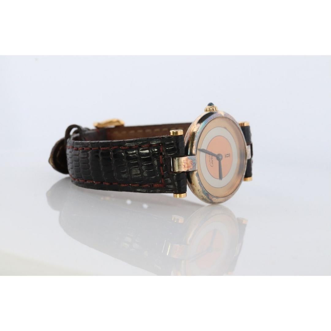 Must de Cartier Vendome Trinity-Uhr, Vintage. ARGENT Cartier 925 Vermeil-Quarz Damen