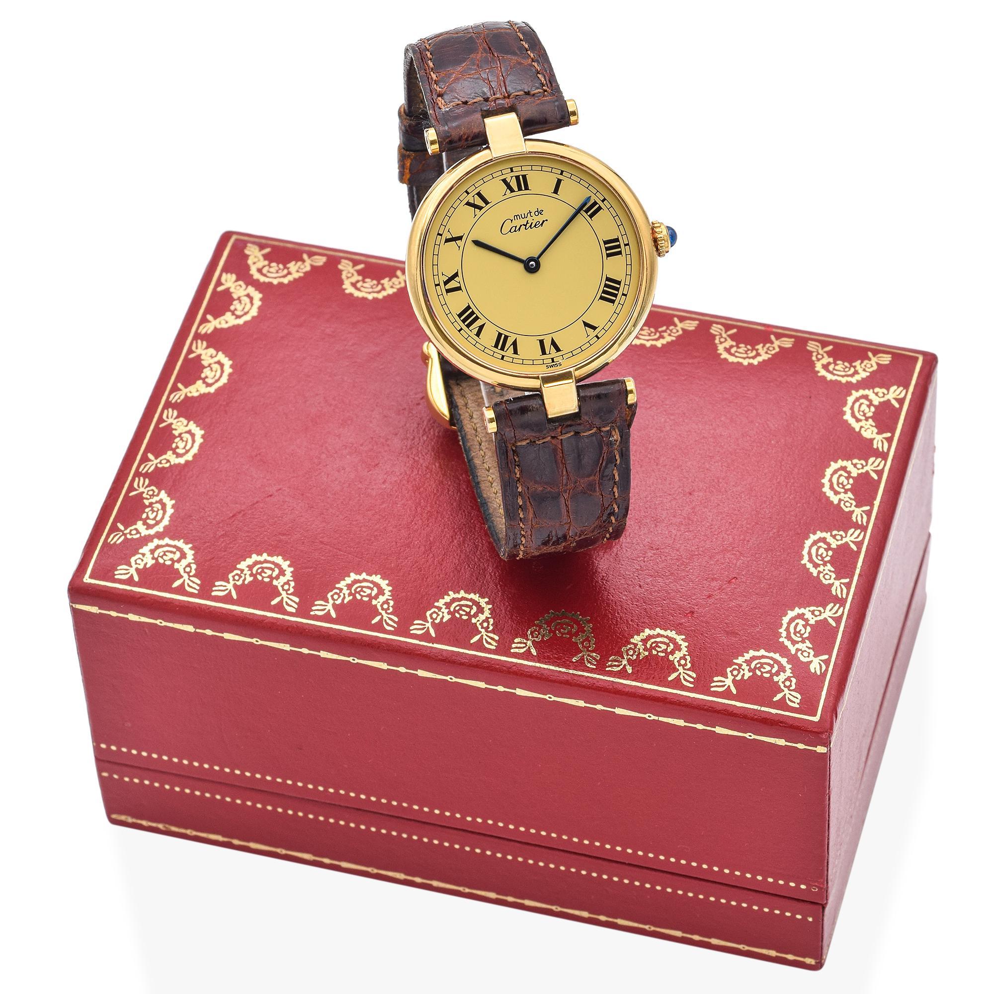 Marque : Must De Cartier 
Modèle : Vendome 
Référence :
Taille du boîtier : 30 mm
Mouvement : Quartz 
MATERIAL : Vermeil 
Longueur : 8