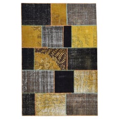 Antique Mustard and Charcoal Hand-Woven Patchwork Wool Rug 5'7''x8'3''
