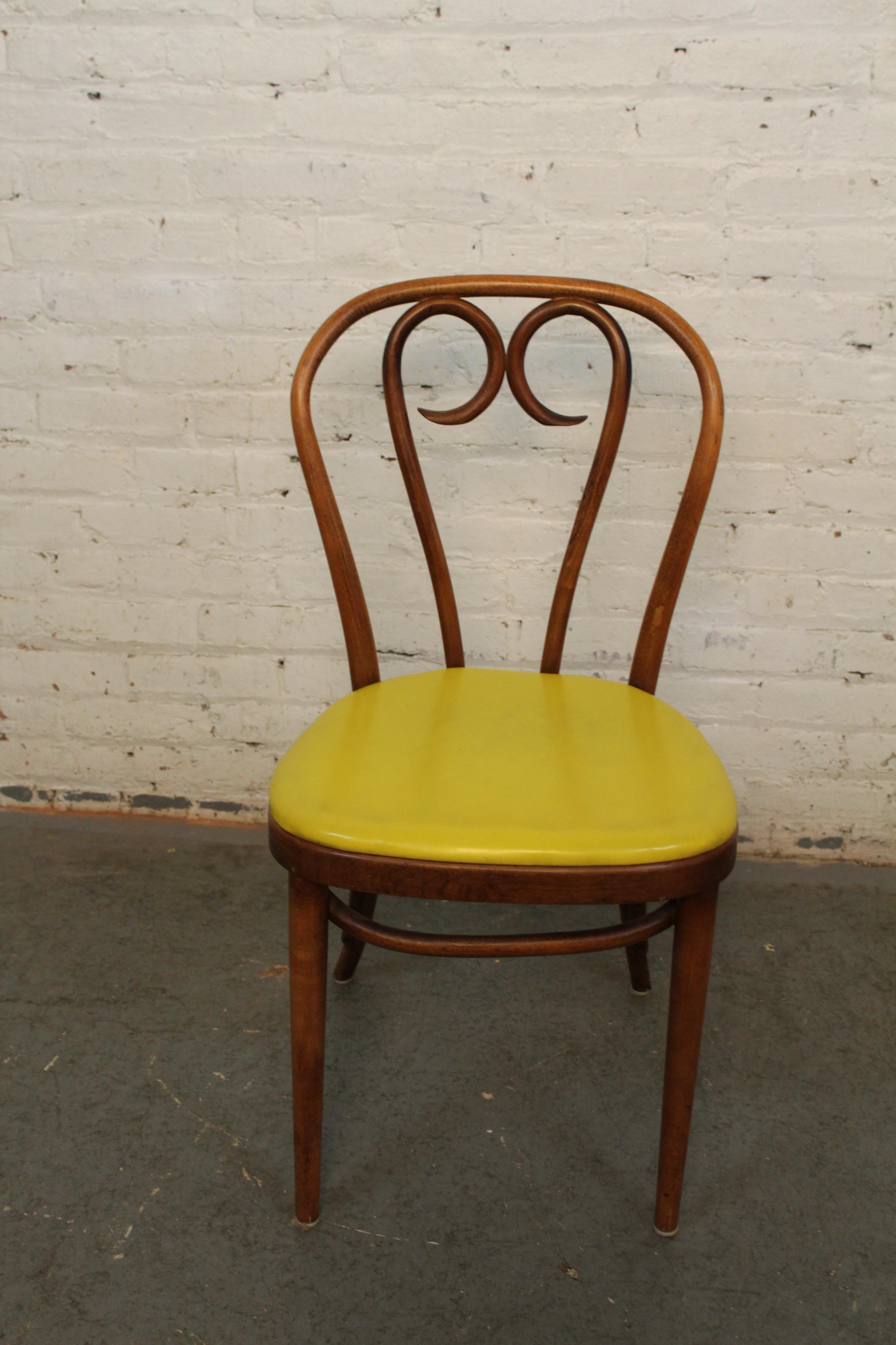 Vintage Mustard Leatherette Bentwood Bistro Chairs after Thonet For Sale 7