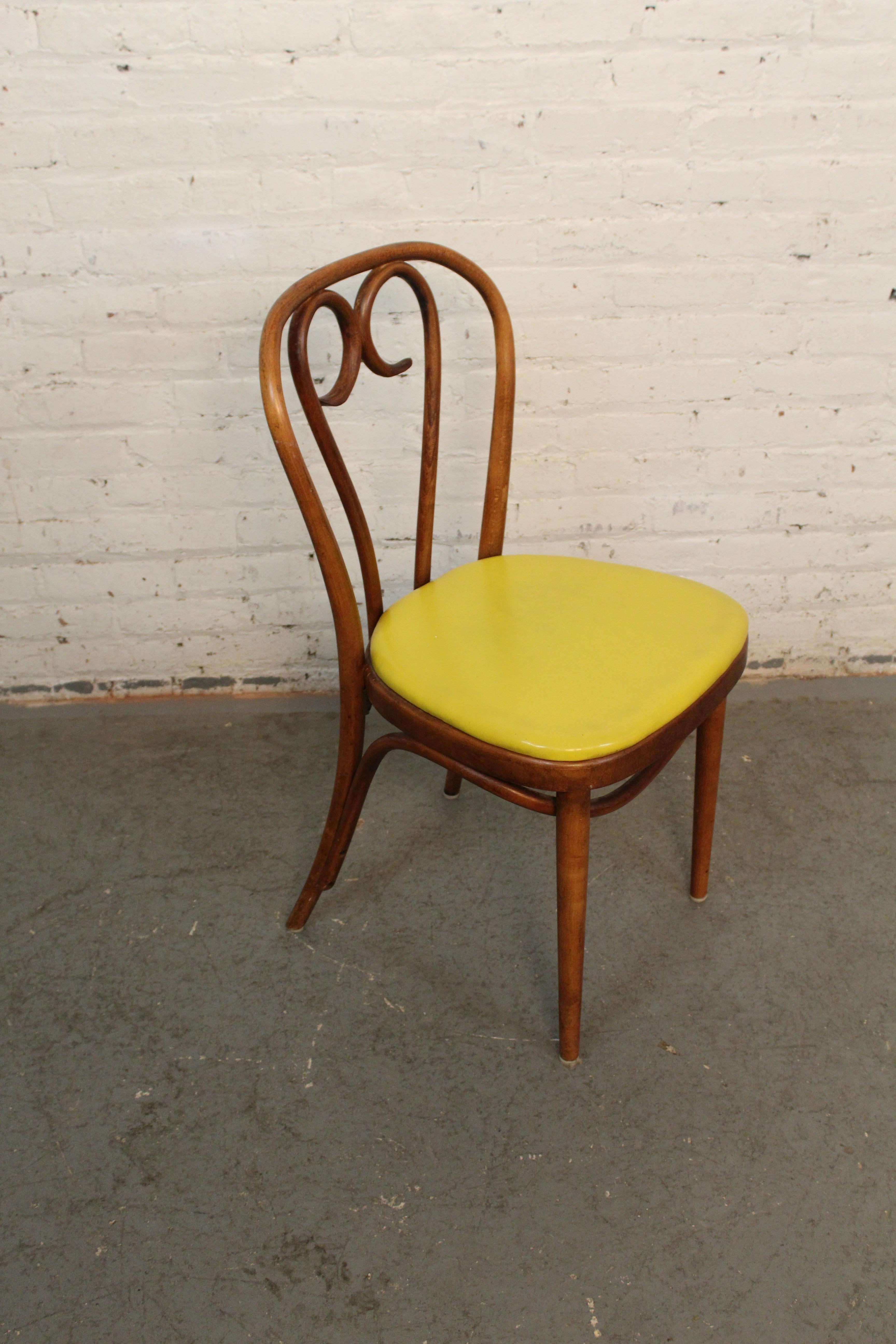 Vintage Mustard Leatherette Bentwood Bistro Chairs after Thonet For Sale 8