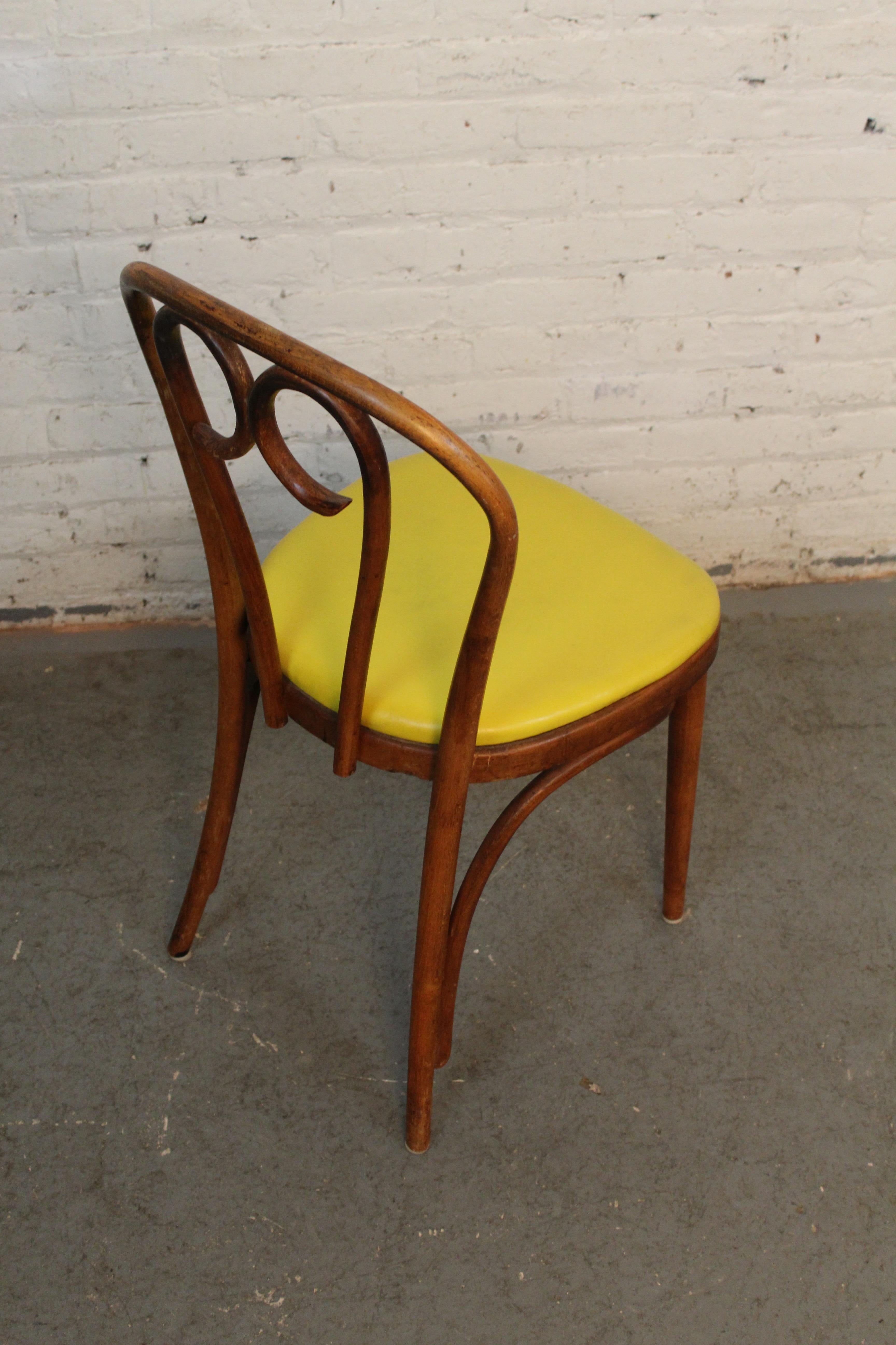 Vintage Mustard Leatherette Bentwood Bistro Chairs after Thonet For Sale 9