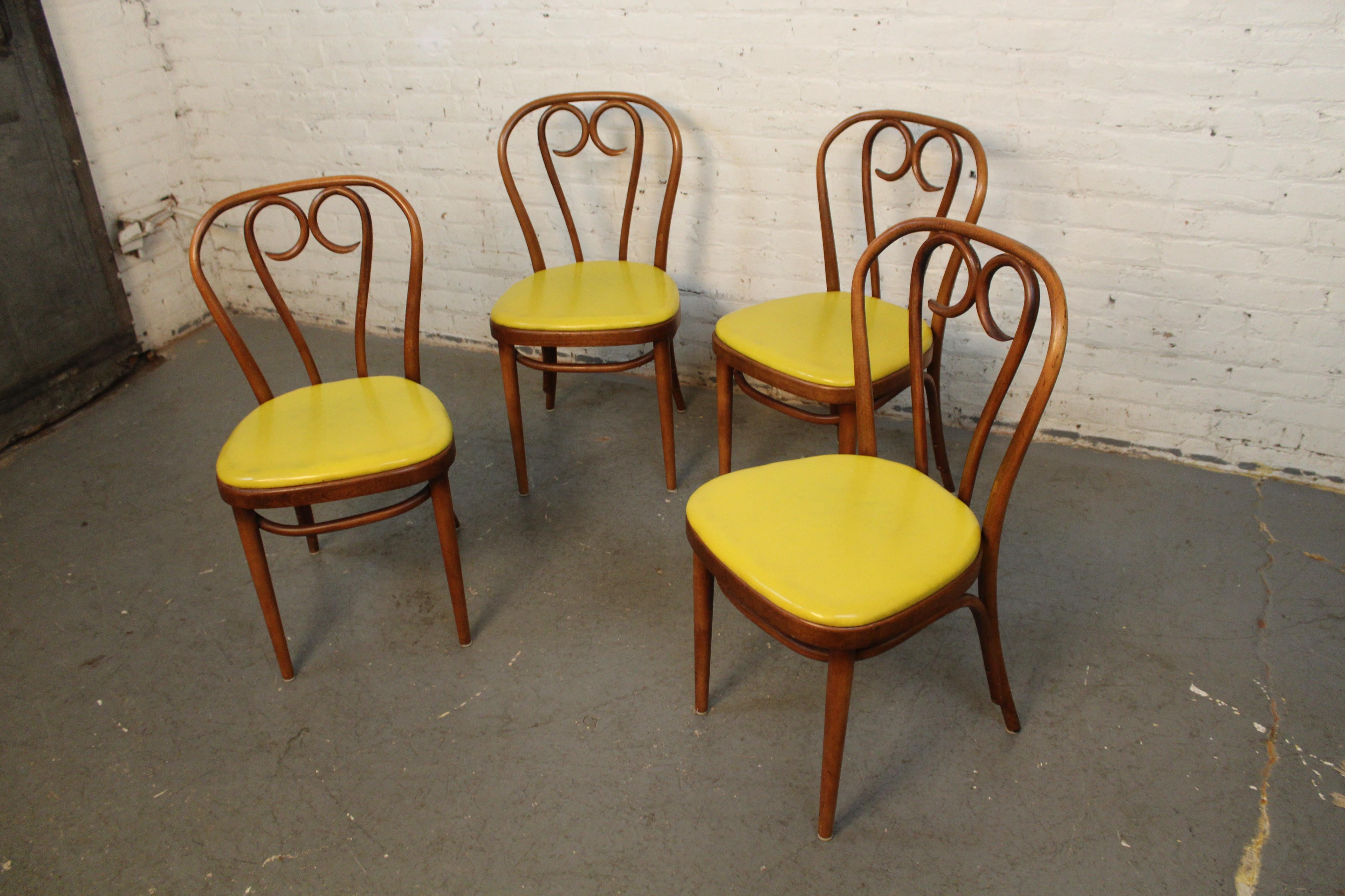 Vintage Mustard Leatherette Bentwood Bistro Chairs after Thonet For Sale 10
