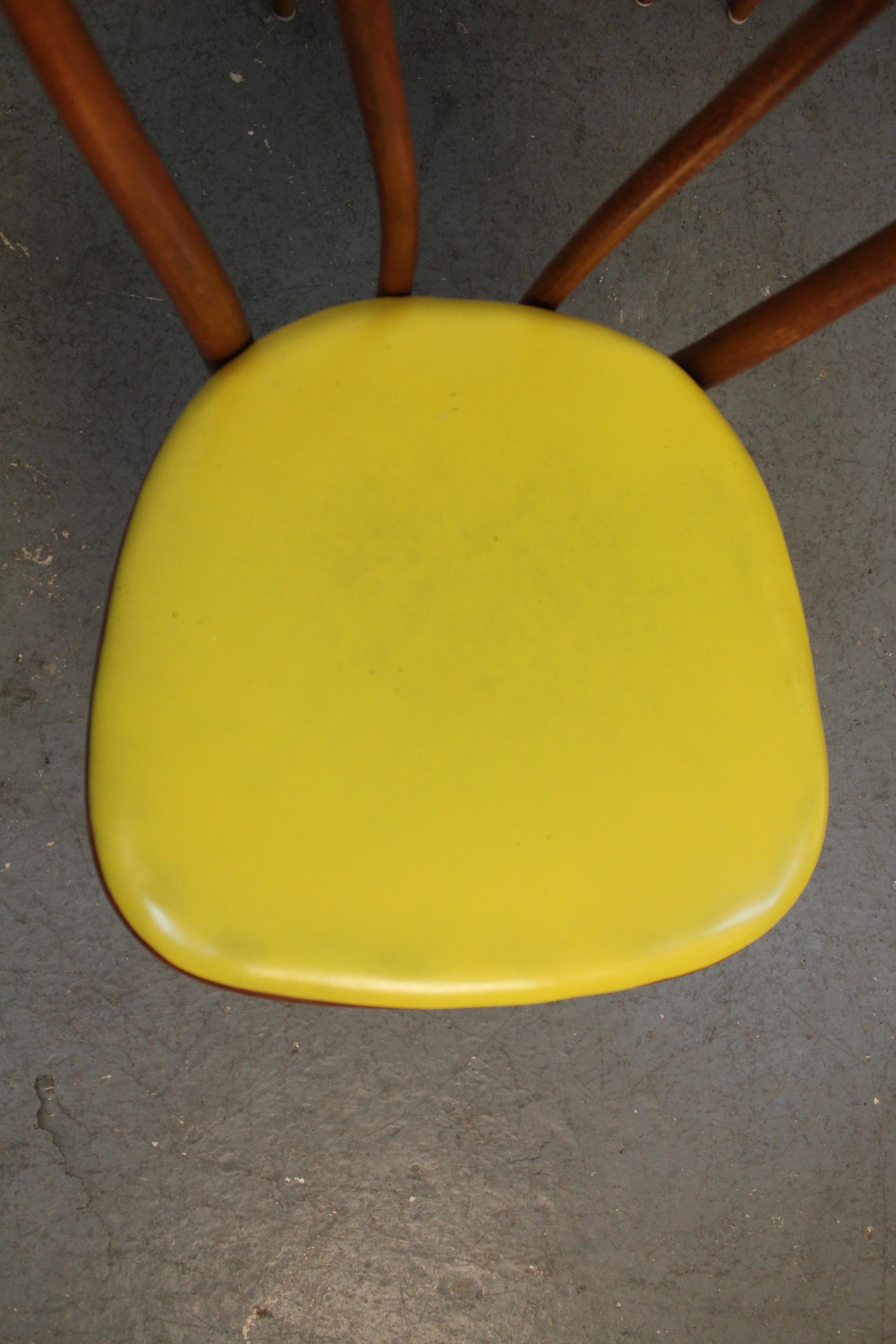 Faux Leather Vintage Mustard Leatherette Bentwood Bistro Chairs after Thonet For Sale