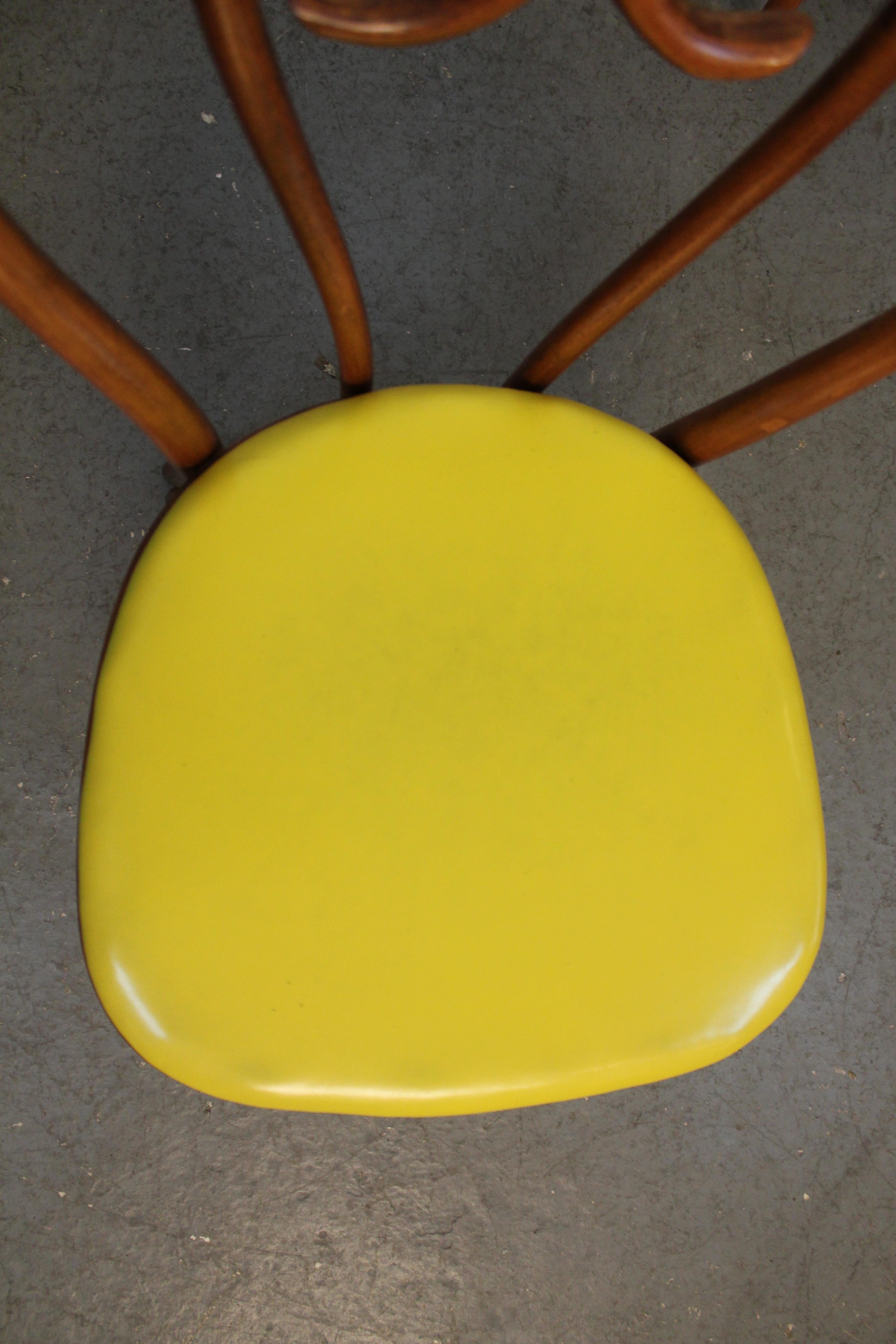 Vintage Mustard Leatherette Bentwood Bistro Chairs after Thonet For Sale 1