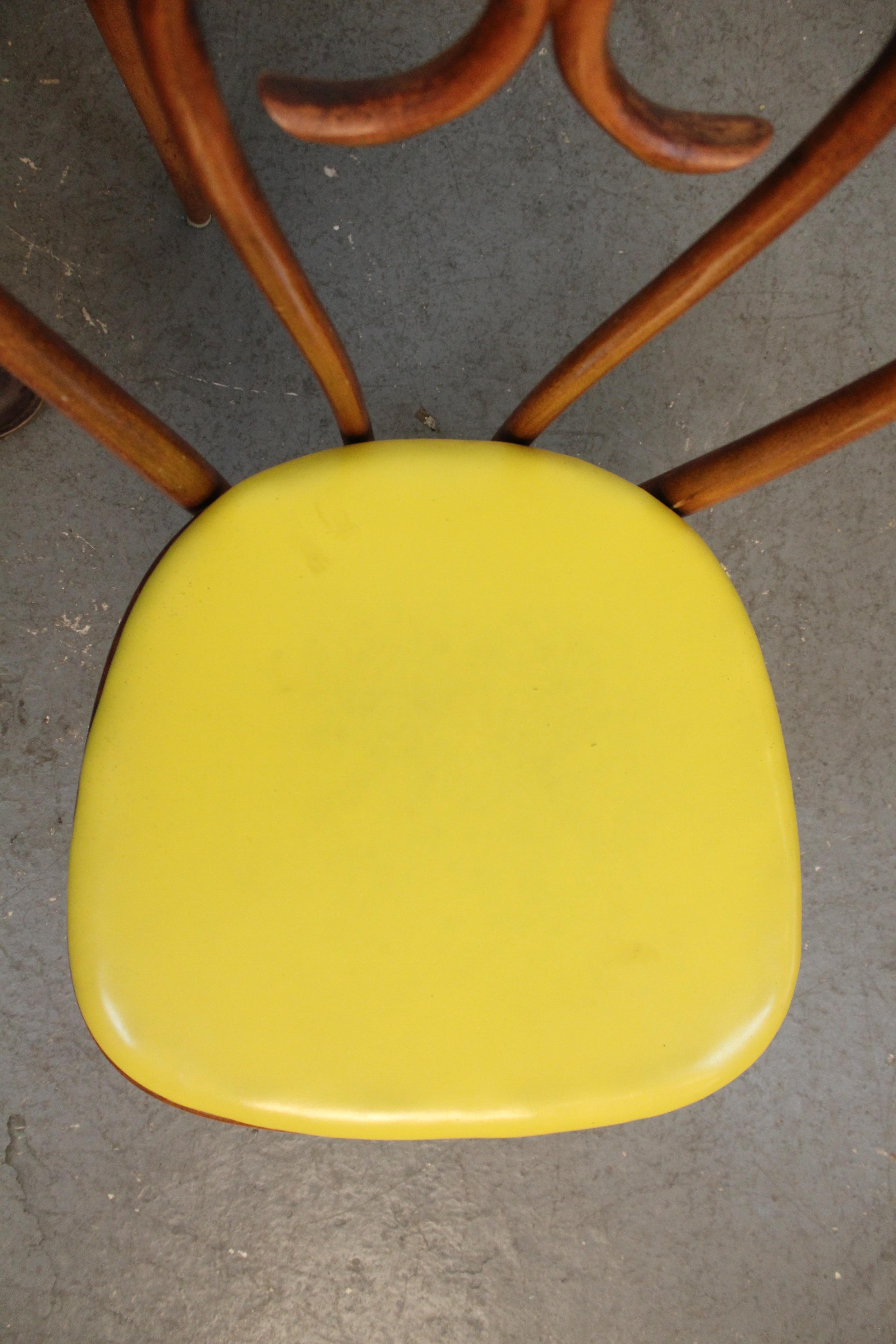 Vintage Mustard Leatherette Bentwood Bistro Chairs after Thonet For Sale 2