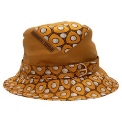 Vintage Mustard & Multicolor Hermes Silk Printed Bucket Hat