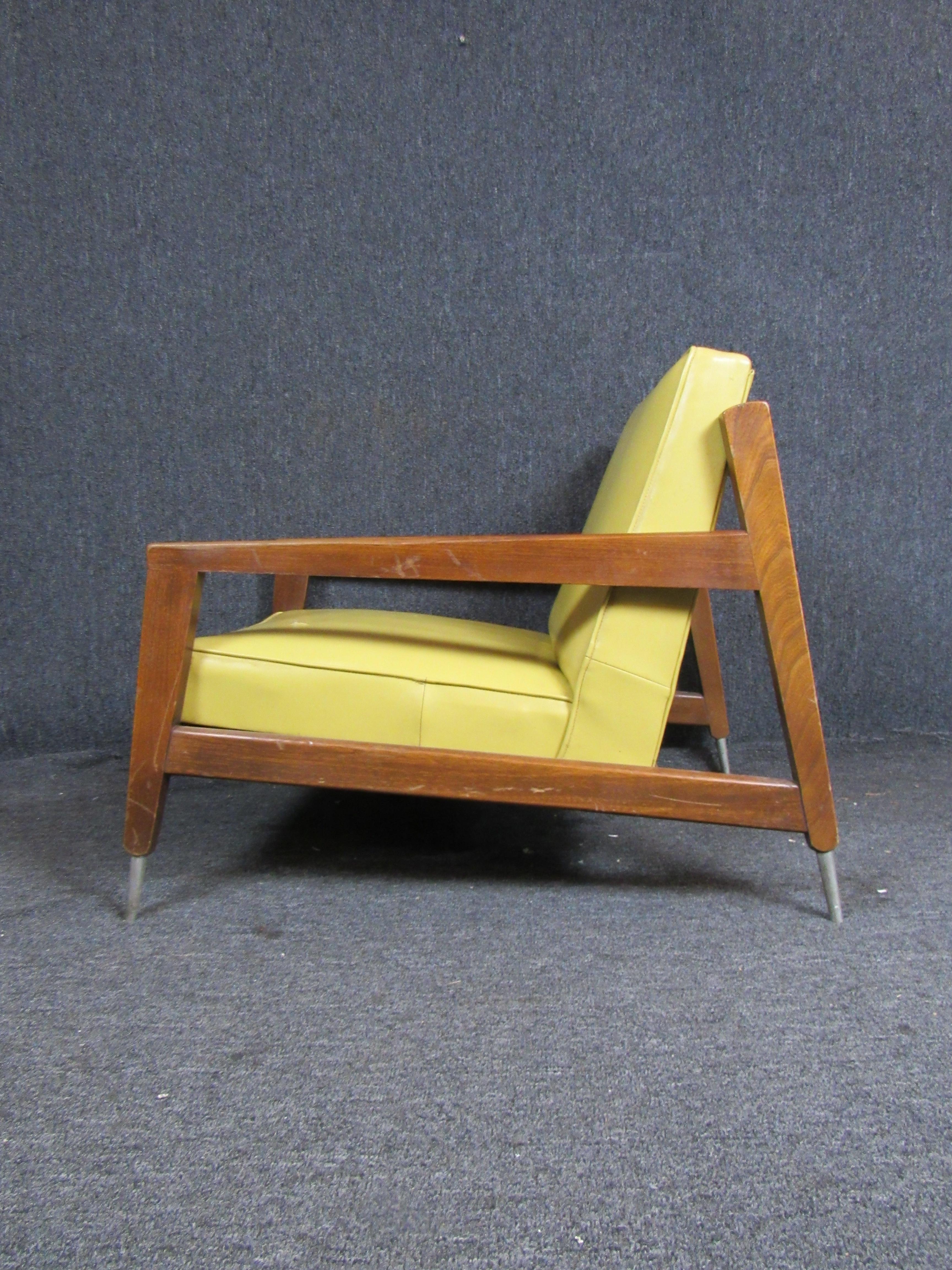 20th Century Vintage Mustard & Walnut Midcentury Lounge Chair