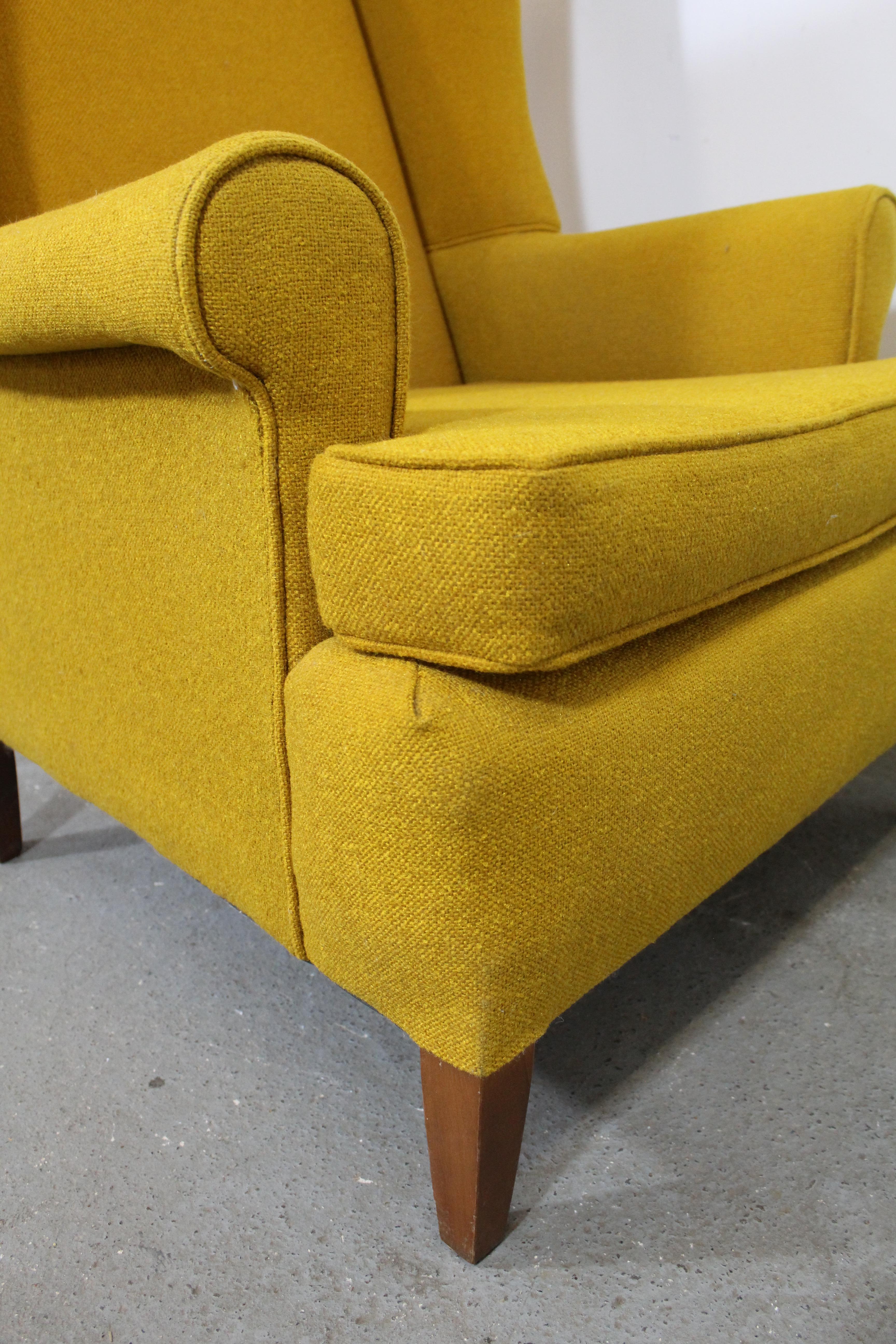 Upholstery Vintage Mid Century Fireside Wing Back Chair Mustard Yellow 