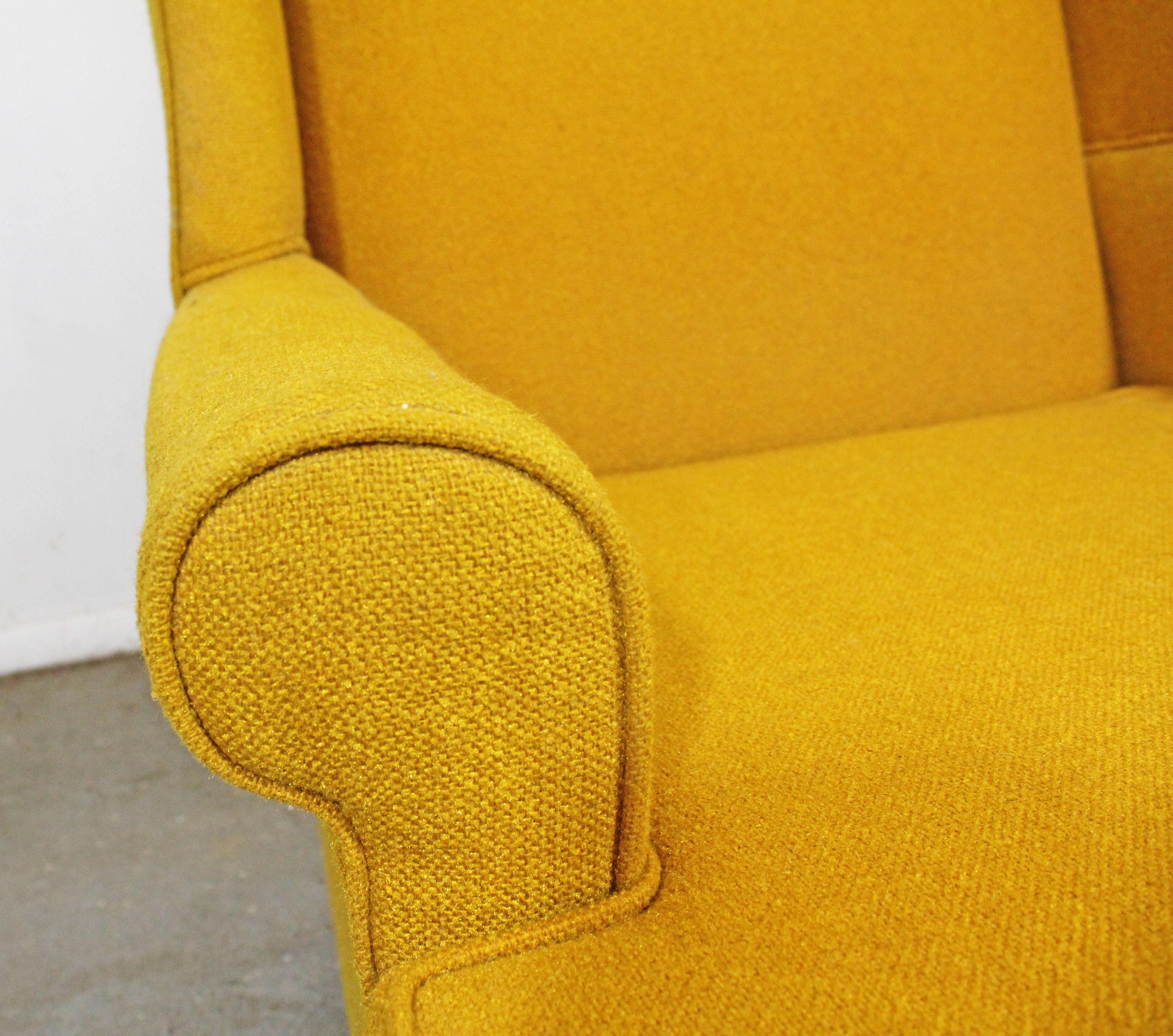Vintage Mid Century Fireside Wing Back Chair Mustard Yellow  In Good Condition In Wilmington, DE