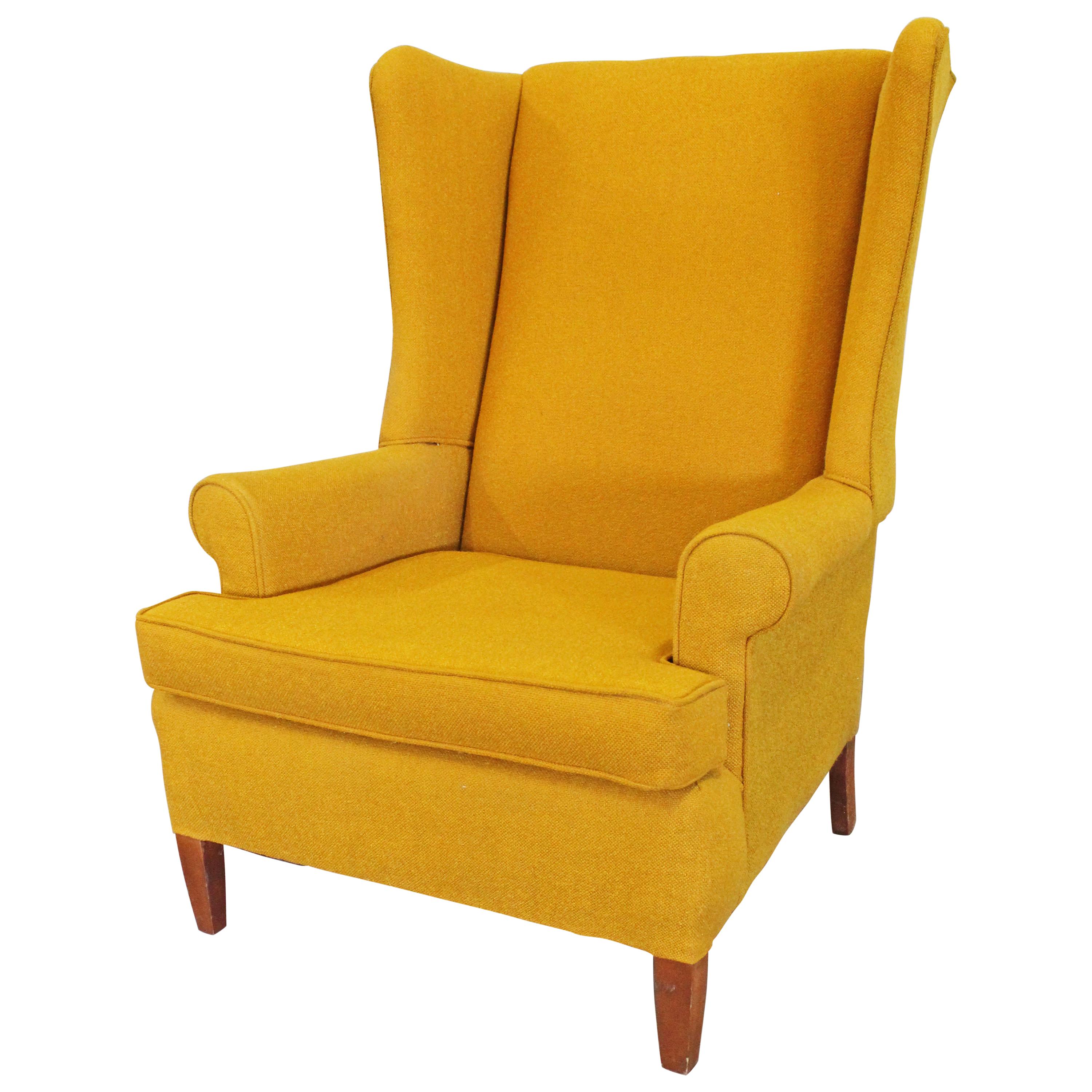 Vintage Mid Century Fireside Wing Back Chair Mustard Yellow 