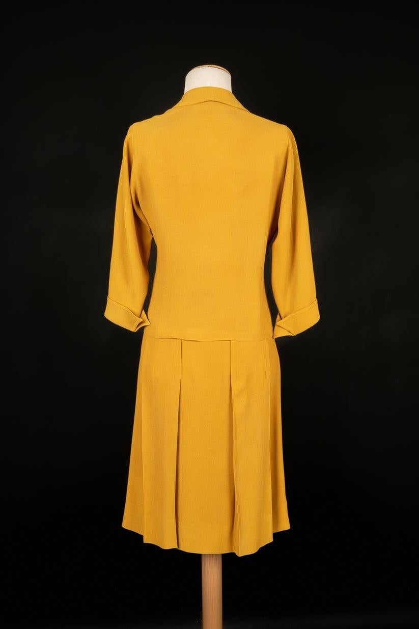 Orange Vintage Mustard-Yellow Tone Crepe Set, 1940s For Sale