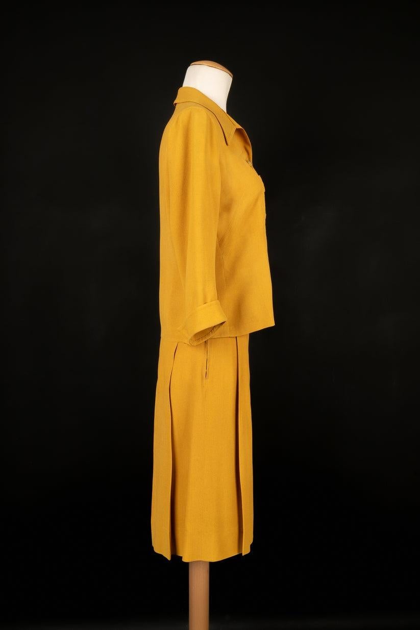 Vintage Mustard-Yellow Tone Crepe Set, 1940s In Good Condition For Sale In SAINT-OUEN-SUR-SEINE, FR