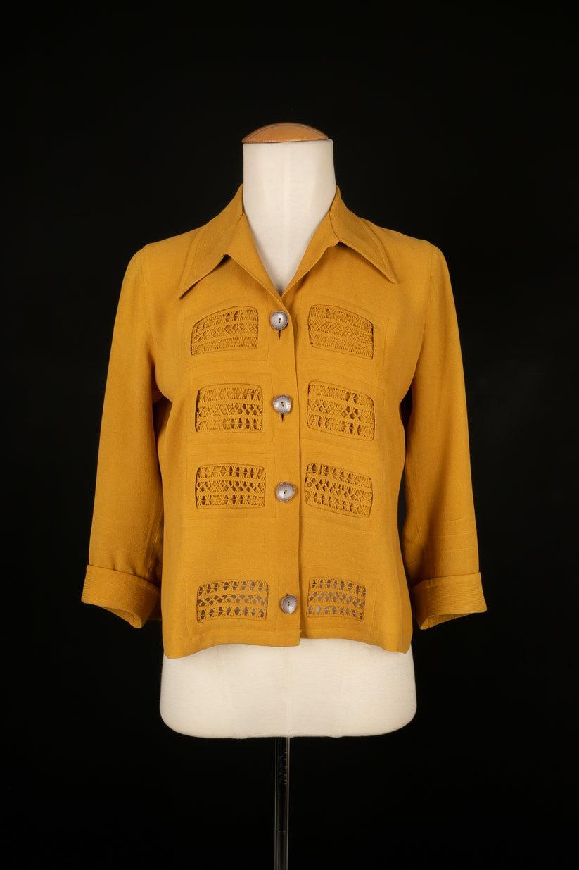 Women's Vintage Mustard-Yellow Tone Crepe Set, 1940s For Sale