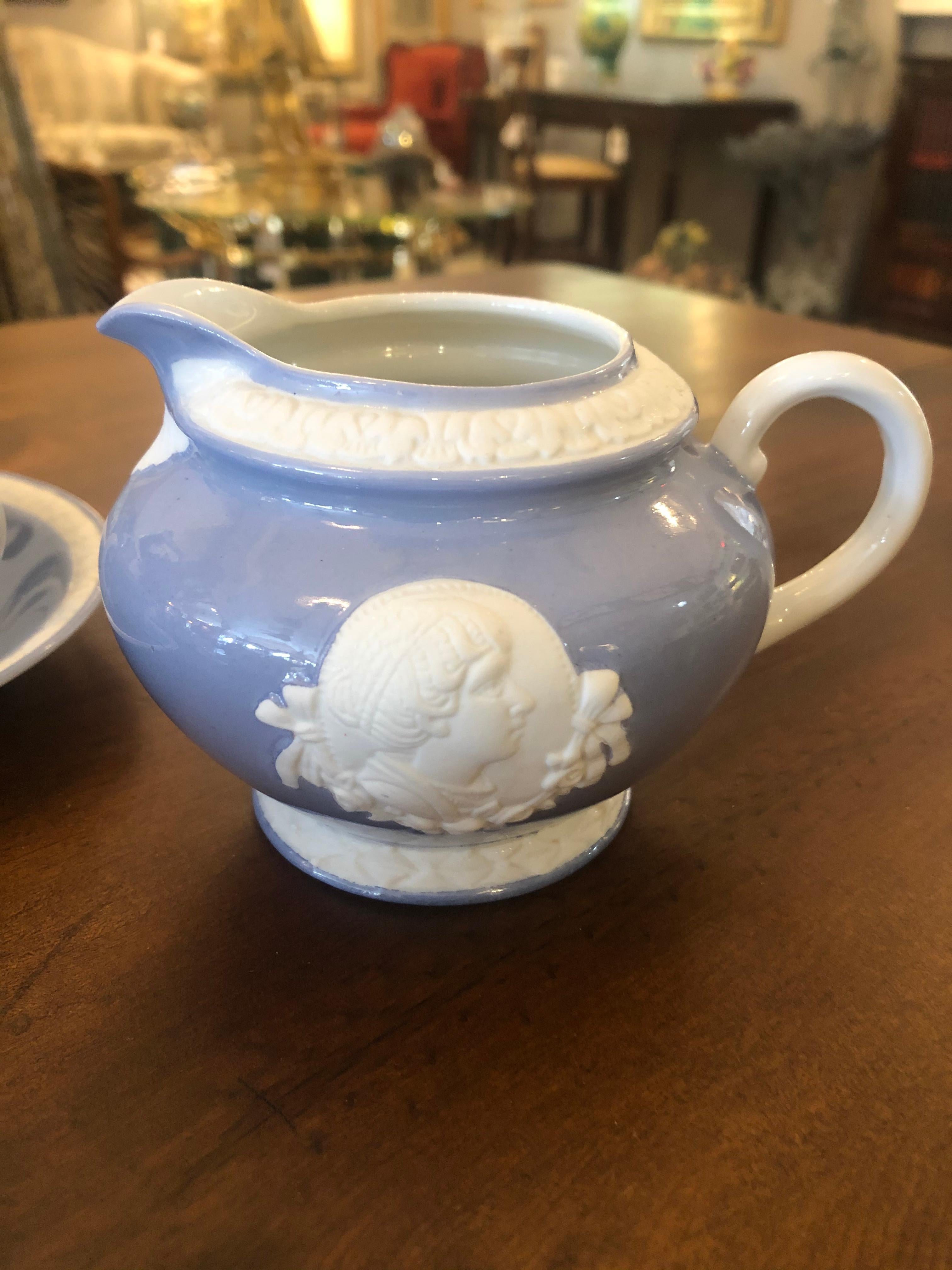Vintage Musterschultz Cameo Tea Set in Powder Blue and White For Sale 2